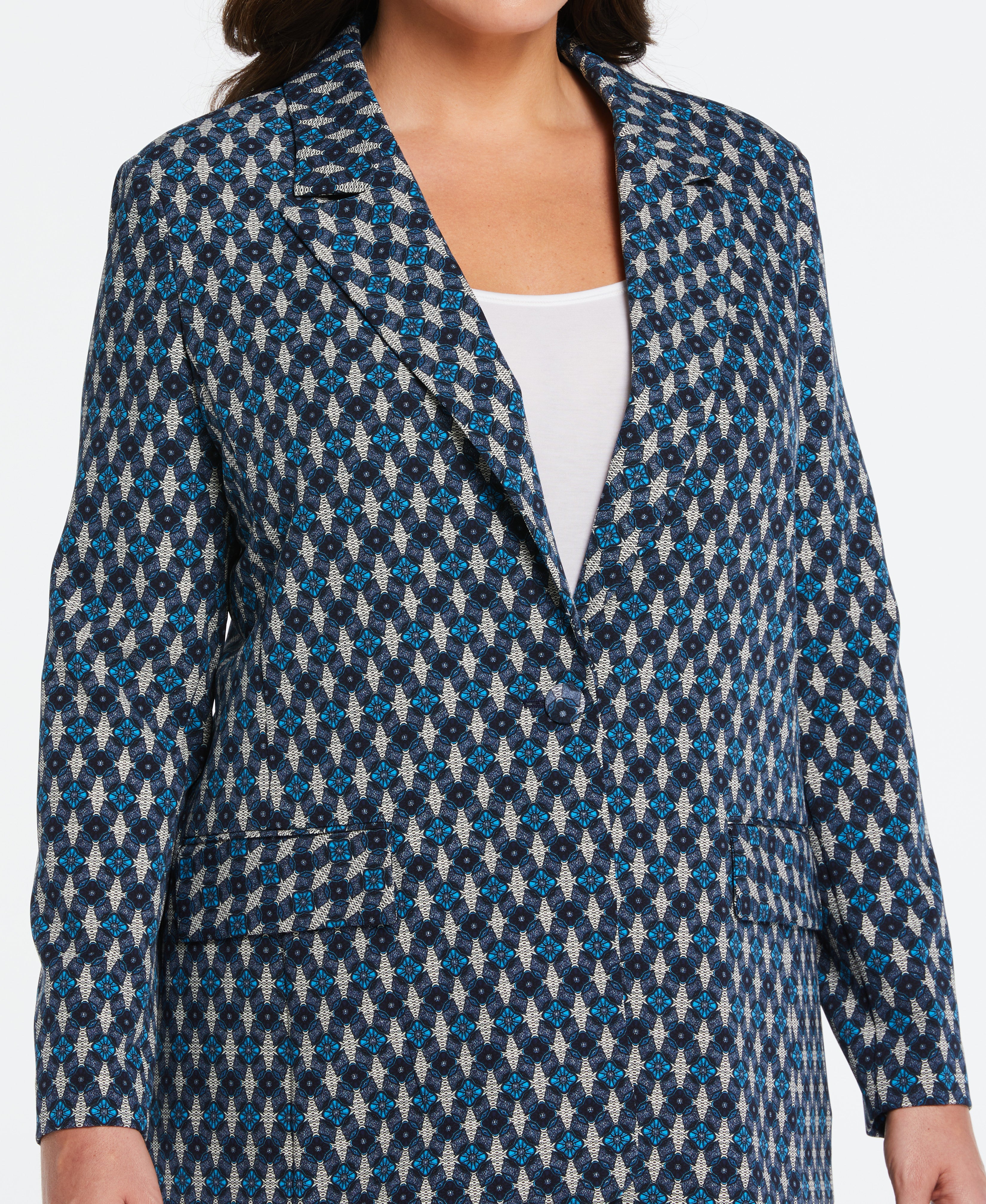 Plus Size Lined Medallion Print Single Breasted Blazer for Women - Elegant Office Wear & Business Casual Outfits