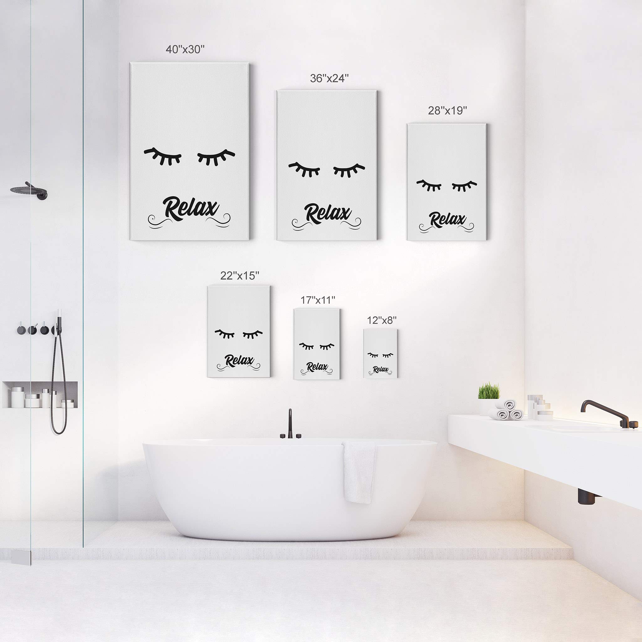 Smile Art Design Relax Typography Bathroom Wall Decor - 40x30 Inch Canvas Print with Ready to Hang Mounting - Made in USA - Perfect for Bathroom, Powder Room & Spa Decor