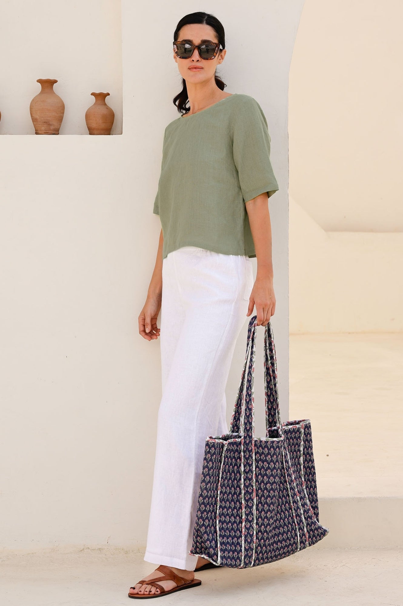 Linen Shell Top Women's Light Khaki - Breathable Summer Blouse for Beach, Office & Casual Wear