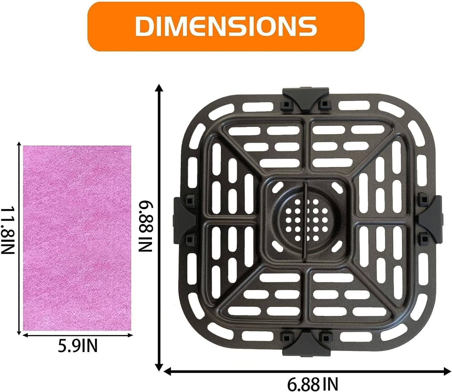 Upgraded 2QT Square Air Fryer Grill Plate for Instant Pot Air Fryers - Nonstick & Dishwasher Safe Crisper Tray Insert Rack - Perfect for Grilling, Roasting & Reheating Food in Small Air Fryers