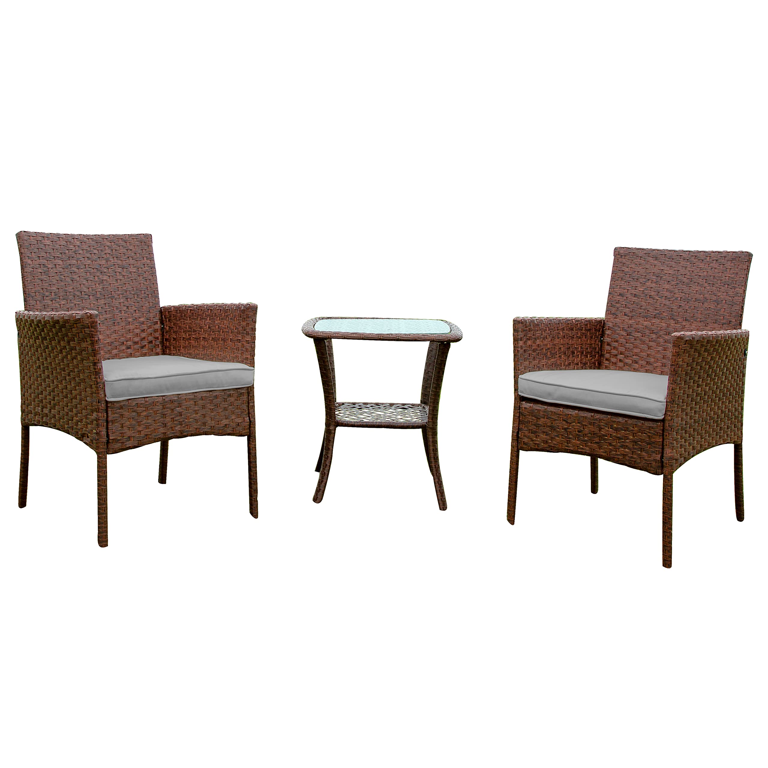 YIYAN 3-Piece Outdoor Patio Furniture Set - Rattan Wicker Chairs with Washable Cushions (Gray) for Garden, Balcony & Backyard - Perfect for Relaxing, Entertaining & Outdoor Dining