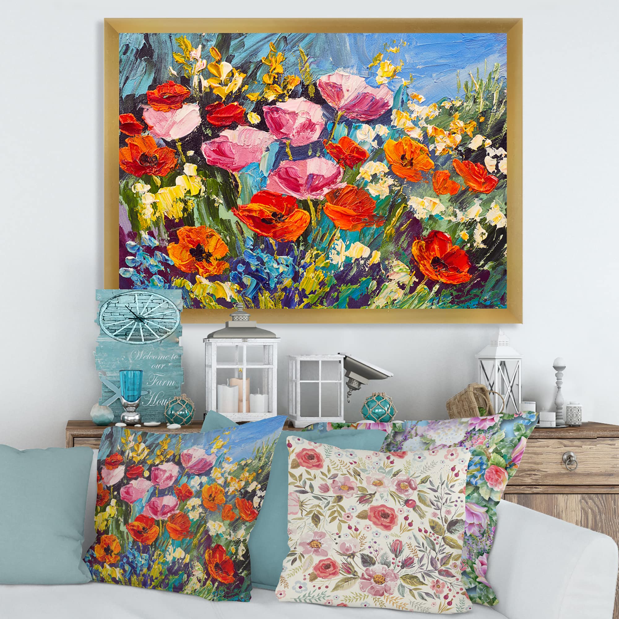 Vibrant Spring Wildflowers Framed Wall Art - Traditional Floral Home Decor for Living Room, Bedroom & Office