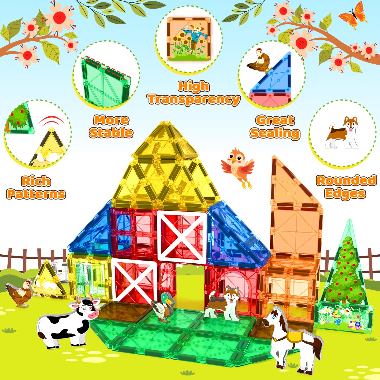 Magnetic Building Blocks Set with Farm Animals - STEM Educational Toys for Kids Ages 3-7 | Perfect for Preschool Learning, Classroom Activities & Creative Play at Home