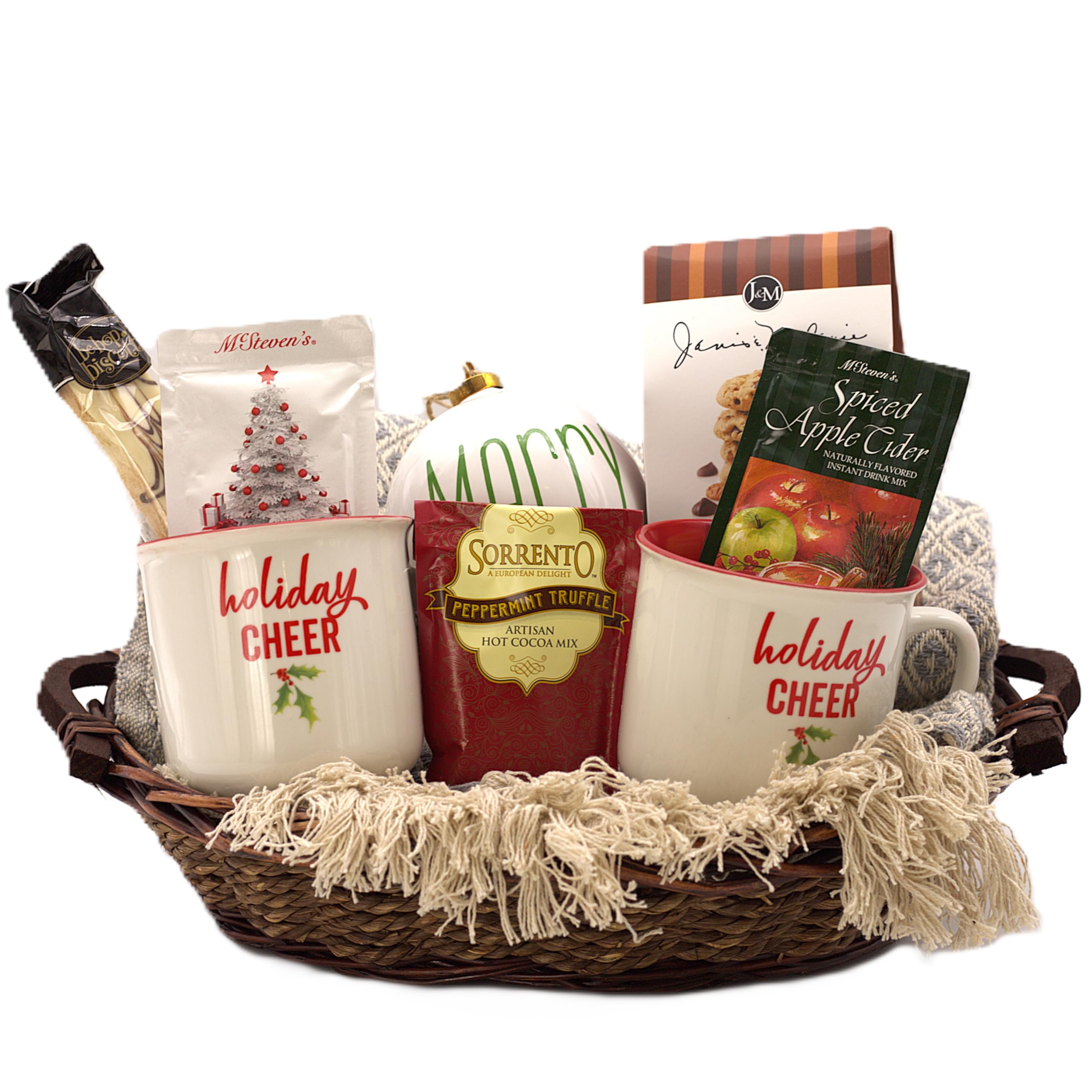 Gift Basket Village - Handcrafted Christmas Gift Basket with Biscotti, Hot Drink Mixes, Cookies, Ceramic Mugs, Holiday Ornament & Soft Blanket | Perfect Holiday Gift Set Made in USA | Great for Office Gifts, Family Presents & Cozy Winter Nights