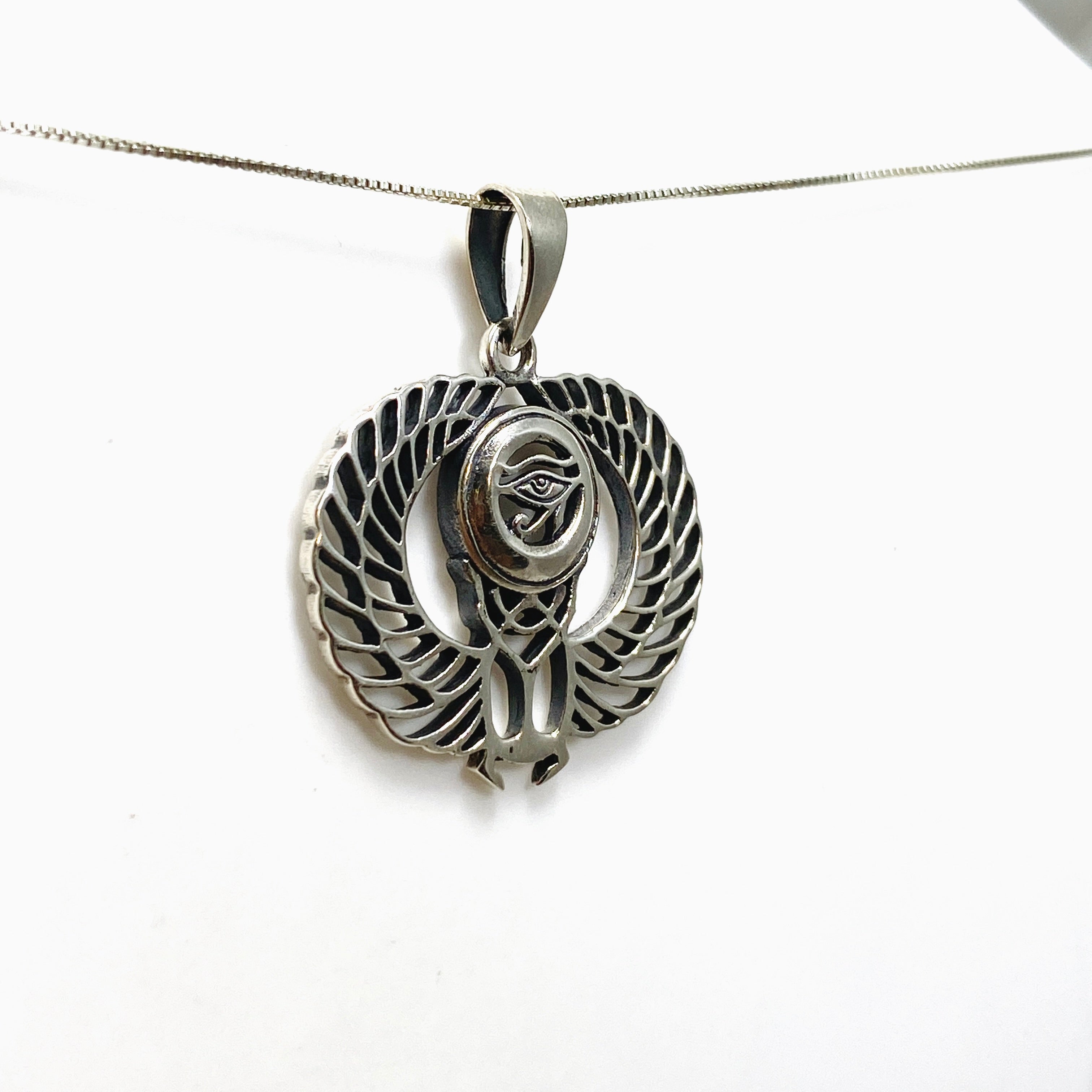 925 Sterling Silver Eye of Horus with Scarab Beetle Pendant - Egyptian Mythology Jewelry for Men & Women - Perfect for Spiritual Protection & Fashion Accessories