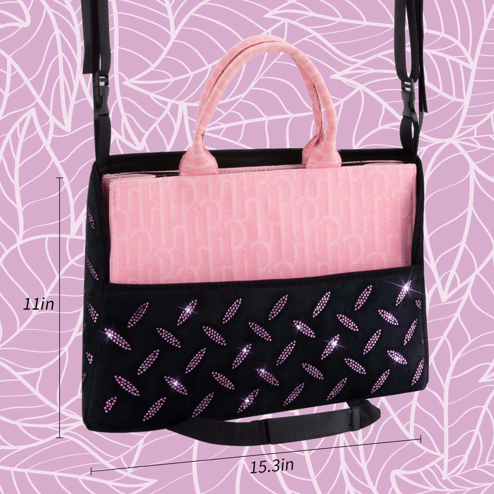 Sparkling Crystal Car Organizer & Storage Purse Holder - Diamond-Studded Seat Back Organizer for Women, Pet Barrier for Dogs & Kids (Pink) - Perfect for Road Trips, Commuting & Family Travel