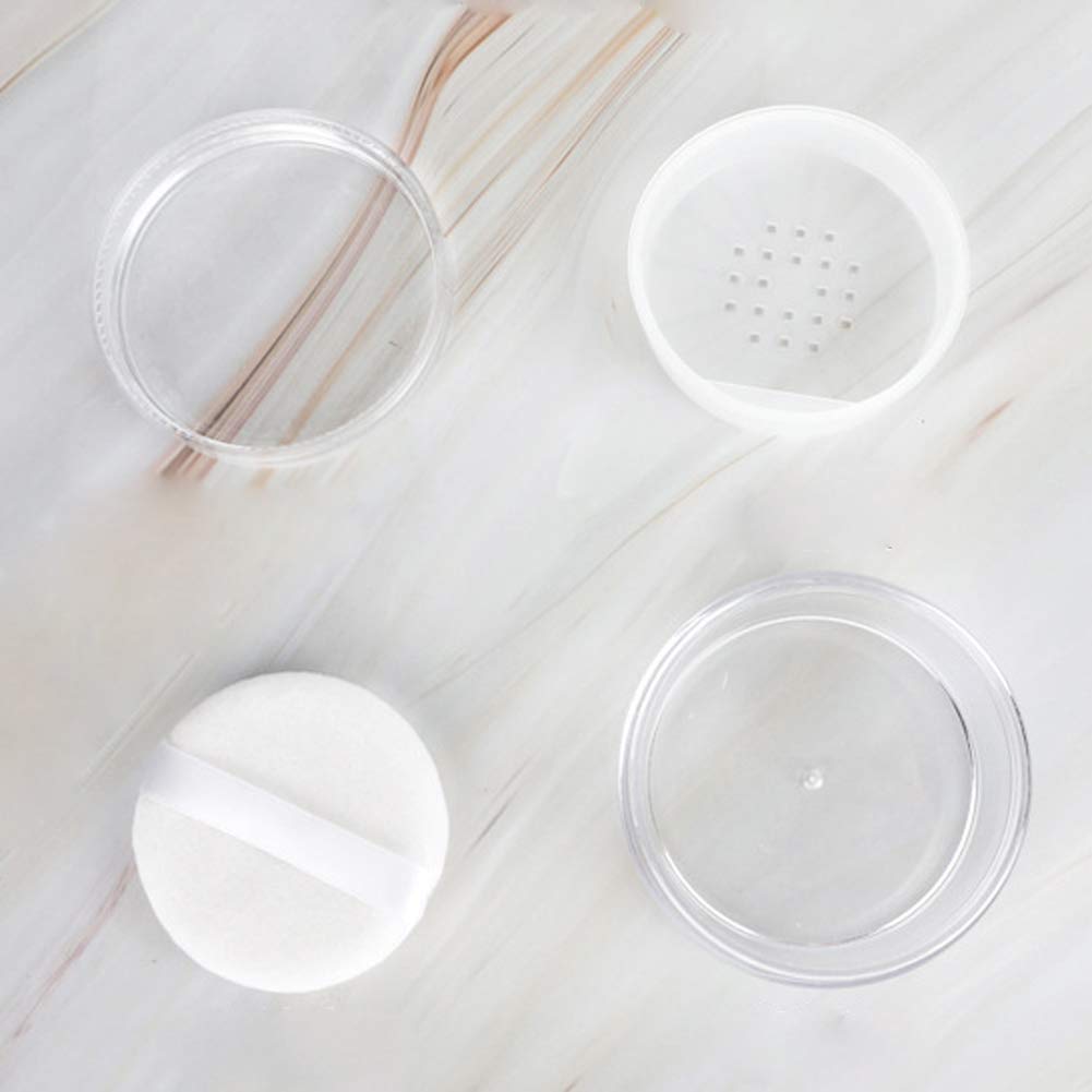2 Pcs 50g Empty Transparent Loose Powder Case - Refillable Makeup Powder Box with Sifter, Lid & Powder Puff | Portable Cosmetic Container for Travel, Home & Professional Makeup Kit