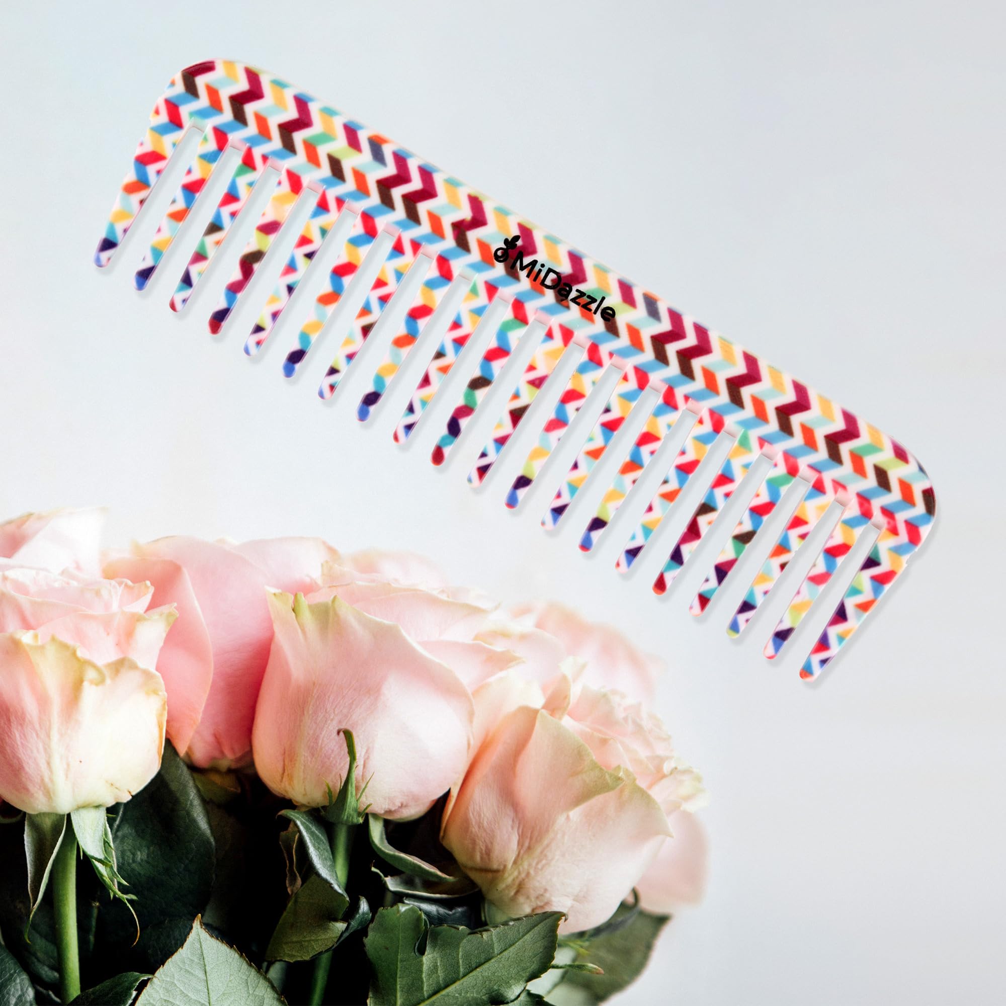 Midazzle 360 Floral Shampoo Comb - Medium Hair Detangling Brush for Wet & Dry Hair - Perfect for Salon, Home Use & Travel