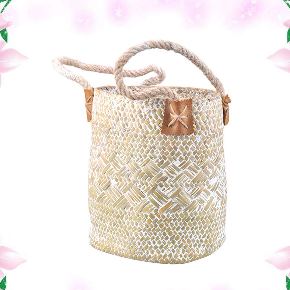 Handmade Braided Rattan Basket - Woven Flower Pot & Laundry Storage Organizer | Boho Home Decor for Living Room, Bedroom & Bathroom