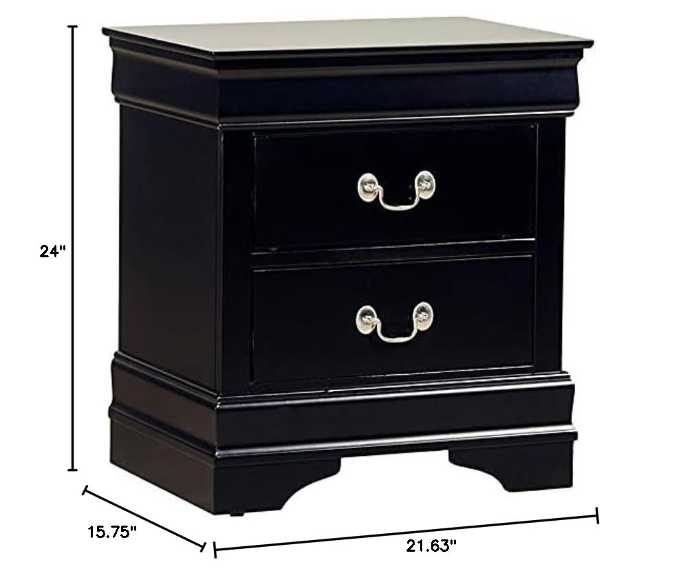 Homelegance 2147BK-4 Mayville 2-Drawer Nightstand in Black - Compact Bedside Table for Bedroom Storage - Perfect for Small Spaces & Apartment Living