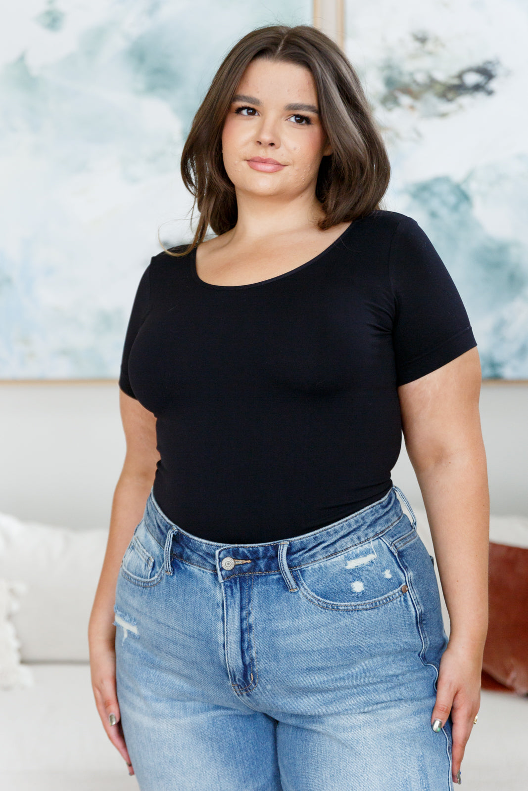 Black Scoop Neck Short Sleeve Everyday Top for Women | Casual Comfort Wear | Perfect for Work, Dates & Weekend Outfits