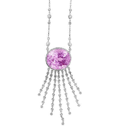 18K White Gold Diamond Kunzite Pendant Necklace for Women - Elegant Birthstone Jewelry Gift for Anniversary, Valentine's Day & Special Occasions