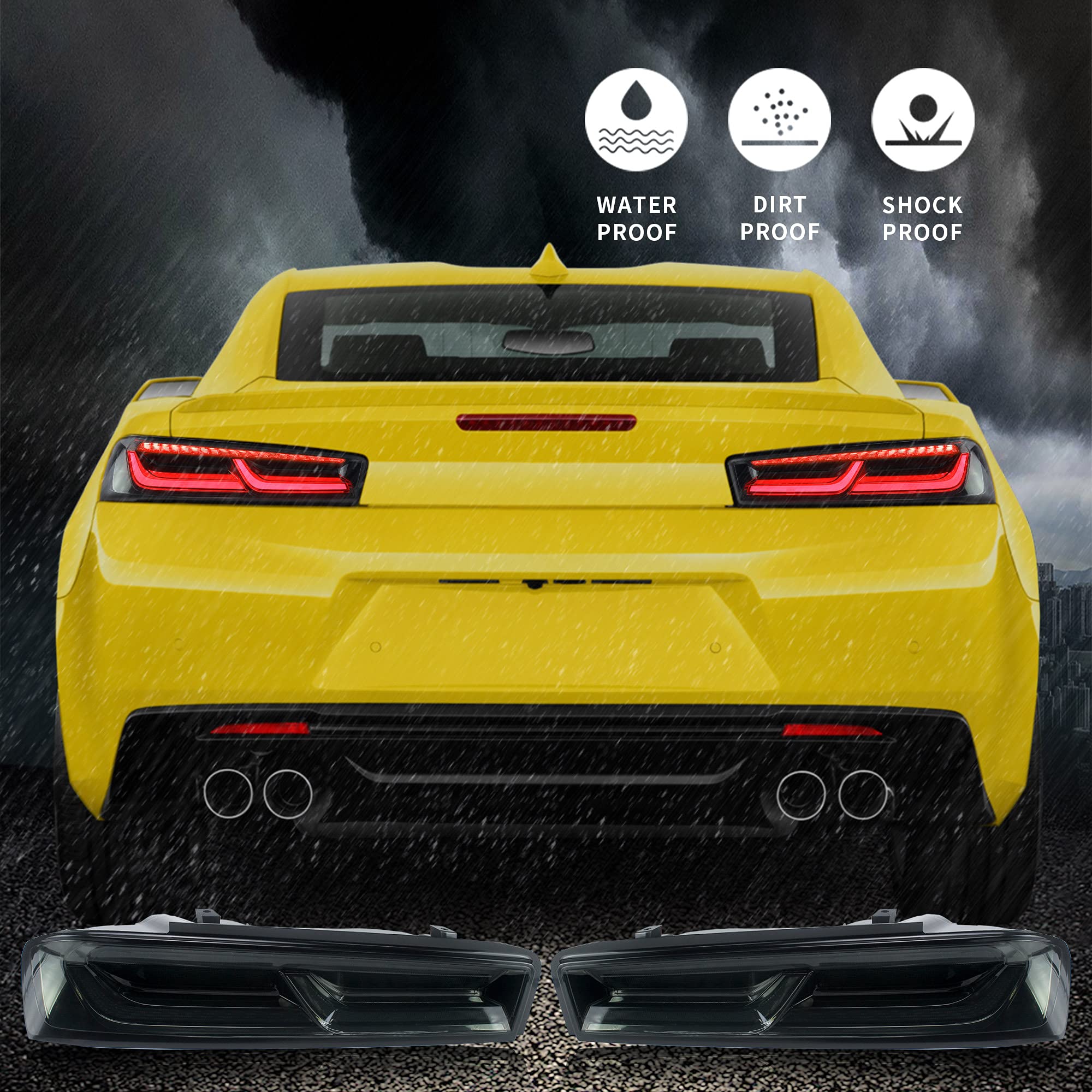 VLAND LED Smoked Tail Lights for Chevy Camaro 2016-2018 | Sequential Red Turn Signals & DRL | Rear Lamp Assembly | Upgrade Your Camaro's Style & Visibility for Night Driving & Car Shows