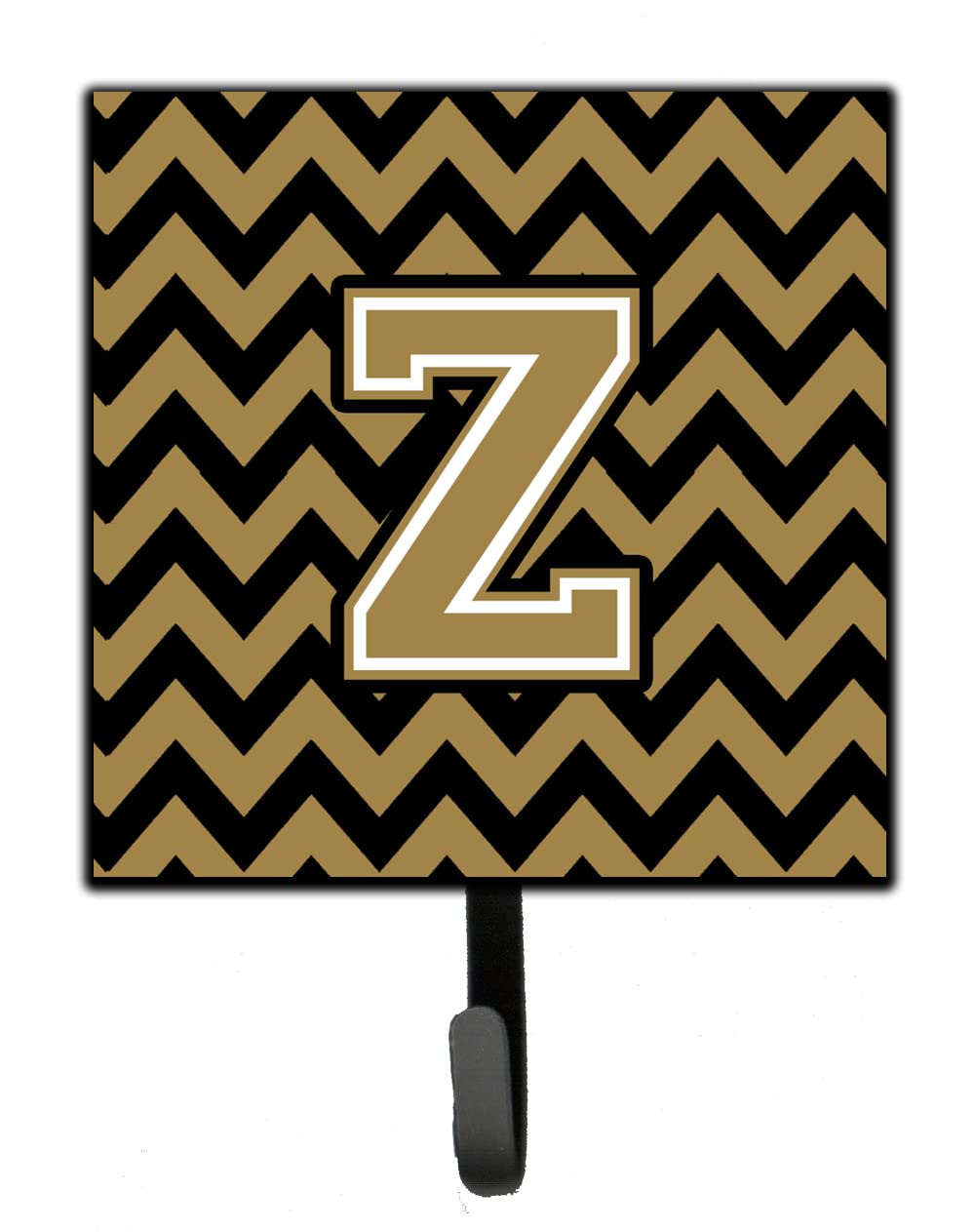 Caroline's Treasures CJ1050-ZSH4 Letter Z Chevron Black and Gold Wall Hook - Key Holder, Coat Rack, Leash Hanger for Keys, Towels, Aprons & More - Perfect for Entryway, Mudroom & Kitchen Organization