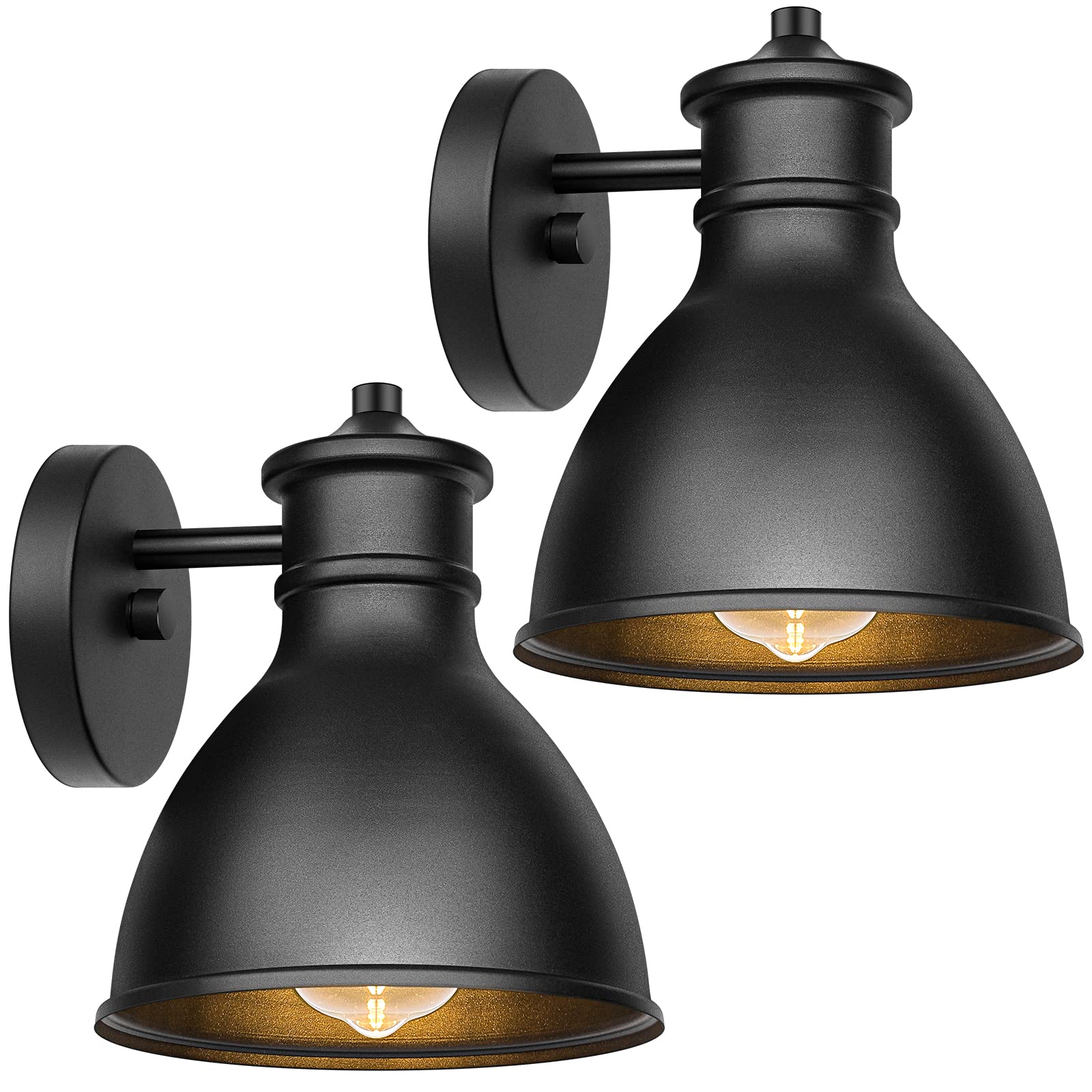 Brightever Outdoor Wall Sconce Lantern - Farmhouse Wall Mount Porch Light Fixture, Industrial Patio Exterior Barn Lighting with Matte Black Finish, E26 Socket Lamp for Garage Doorway Bathroom (2 Pack) - Perfect for Porch, Patio, Garden, and Outdoor Entryway Lighting