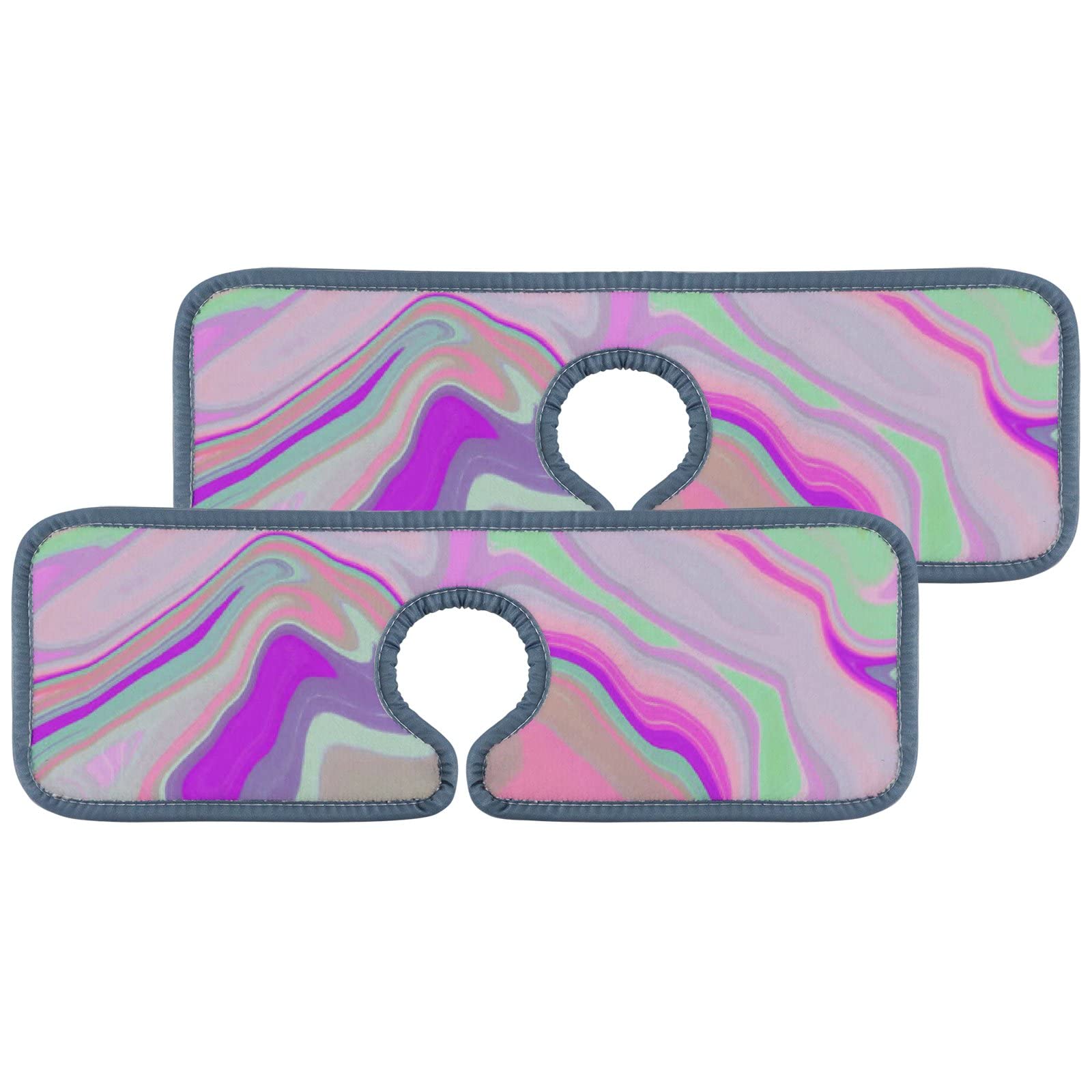 2-Pack Marble & Abstract Design Absorbent Faucet Mats - Washable Kitchen & Bathroom Splash Catcher, Counter Drying Pads for Sink Area - Perfect for Protecting Countertops from Water Spills While Cooking or Washing Dishes