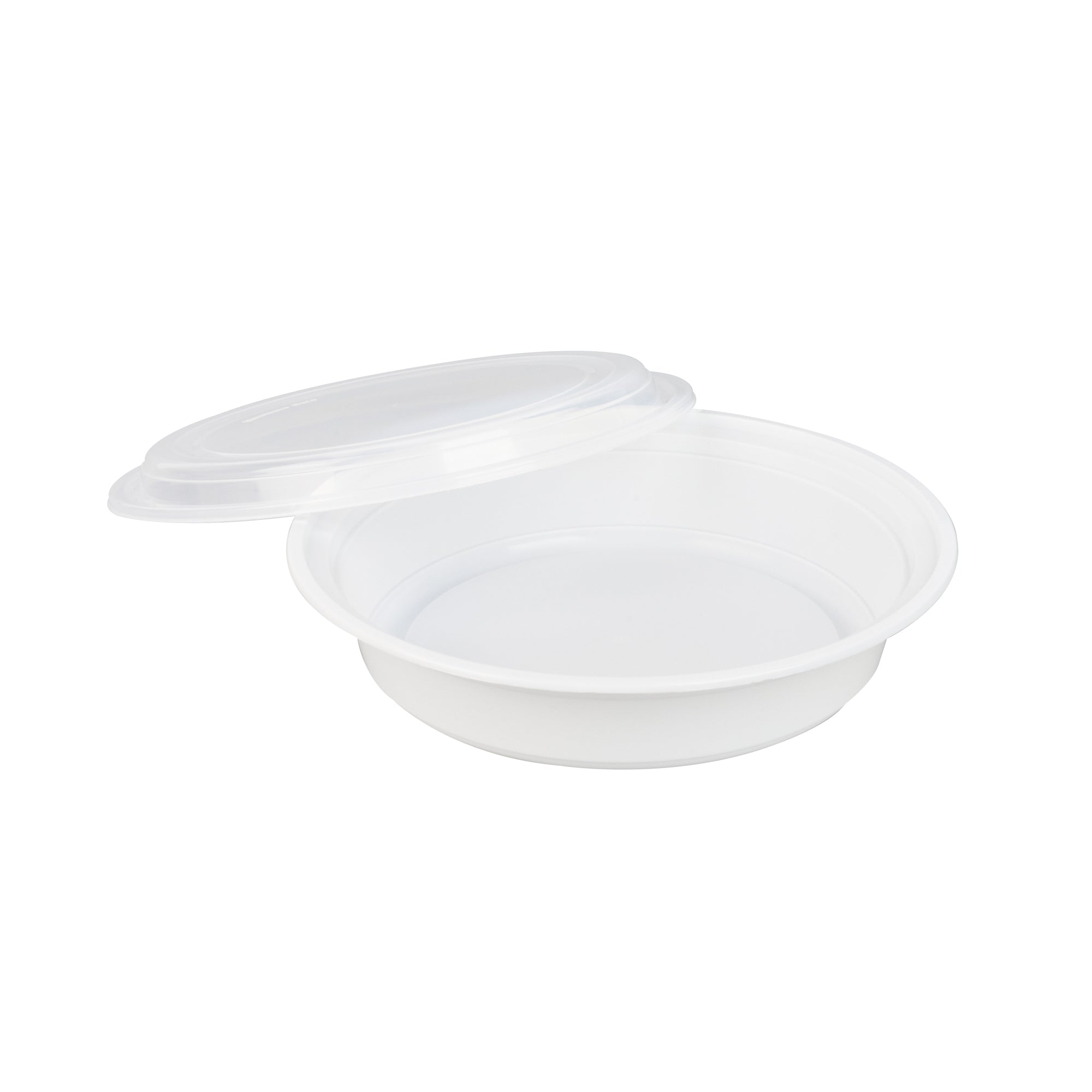 48 oz Round White Plastic Food Storage Containers with Clear Lids - Microwave Safe, 9x9x1.75 Inches - 50 Pack Bulk Disposable Takeout Containers for Restaurants, Catering & Meal Prep