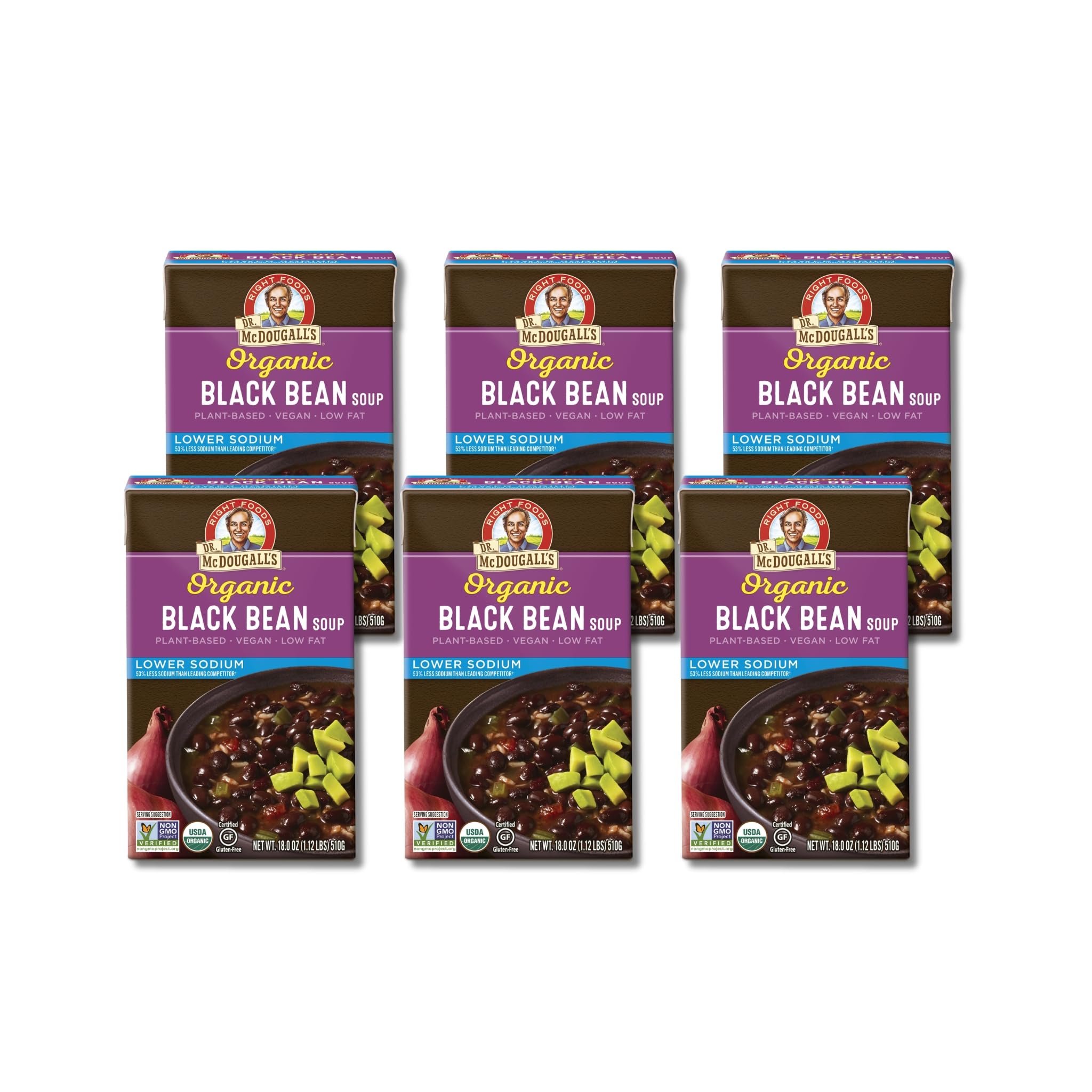 Organic Lower Sodium Black Bean Soup by Dr. McDougall's Right Foods - 18 fl oz (Pack of 6) | Healthy Vegan Meal, Quick Lunch or Camping Food