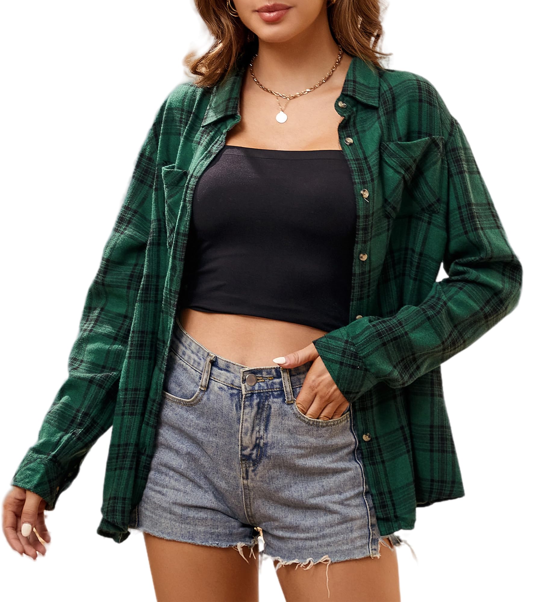 Alex Vando Women's Flannel Shirt - Soft Long Sleeve Button Down Plaid Shirt for Women | Casual Fall & Winter Wear, Outdoor Activities, Layering Outfits