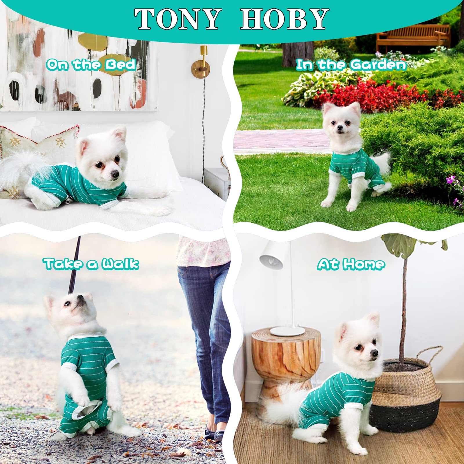 TONY HOBY Dog Pajamas - Summer Shirt & 4-Legged Jumpsuit for Small Medium Dogs | Breathable Recovery Suit for Post-Surgery Care (Green, Boy, Size M) - Perfect for Indoor Lounging & Vet Visits