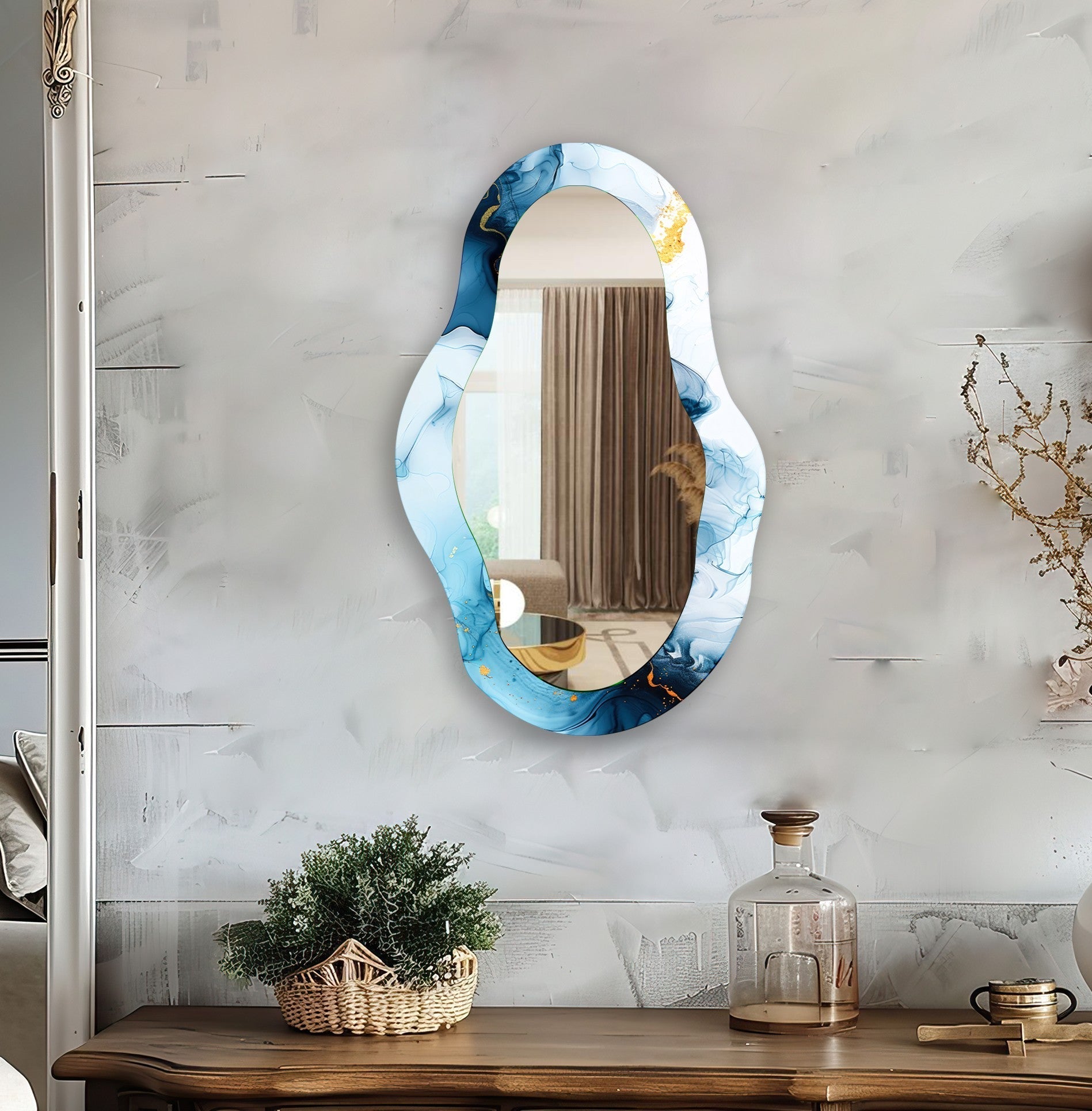Stylish Blue Entryway Mirror - Full-Length Wall Hanging Decor for Hallway & Foyer - Perfect for Home Decor, Outfit Checks & Space Illusion