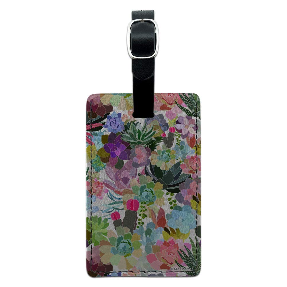 Stylish Rectangle Leather Luggage Tag with Succulent Oasis Pattern - Perfect for Suitcases, Carry-Ons & Travel Bags - Durable ID Tag for Airports & Vacations