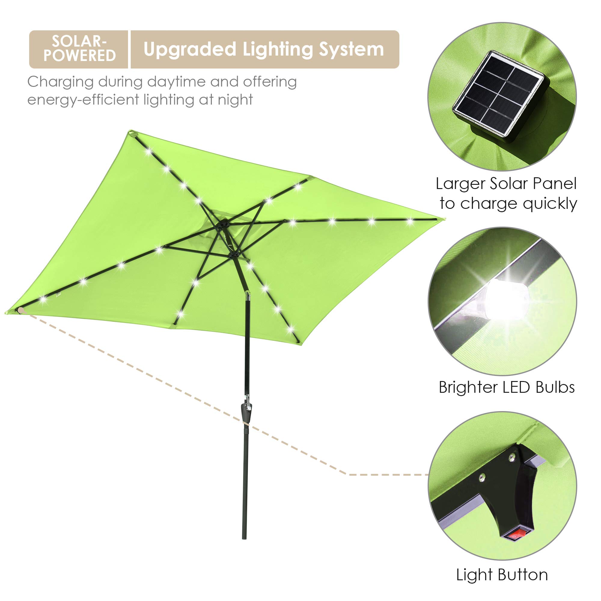 Yescom 10x6.5ft Solar Powered LED Patio Umbrella with Crank & Tilt - Outdoor Rectangle Sun Shade for Garden, Poolside, Deck & Backyard (2 Pack) - Perfect for Dining, Lounging & Outdoor Entertaining