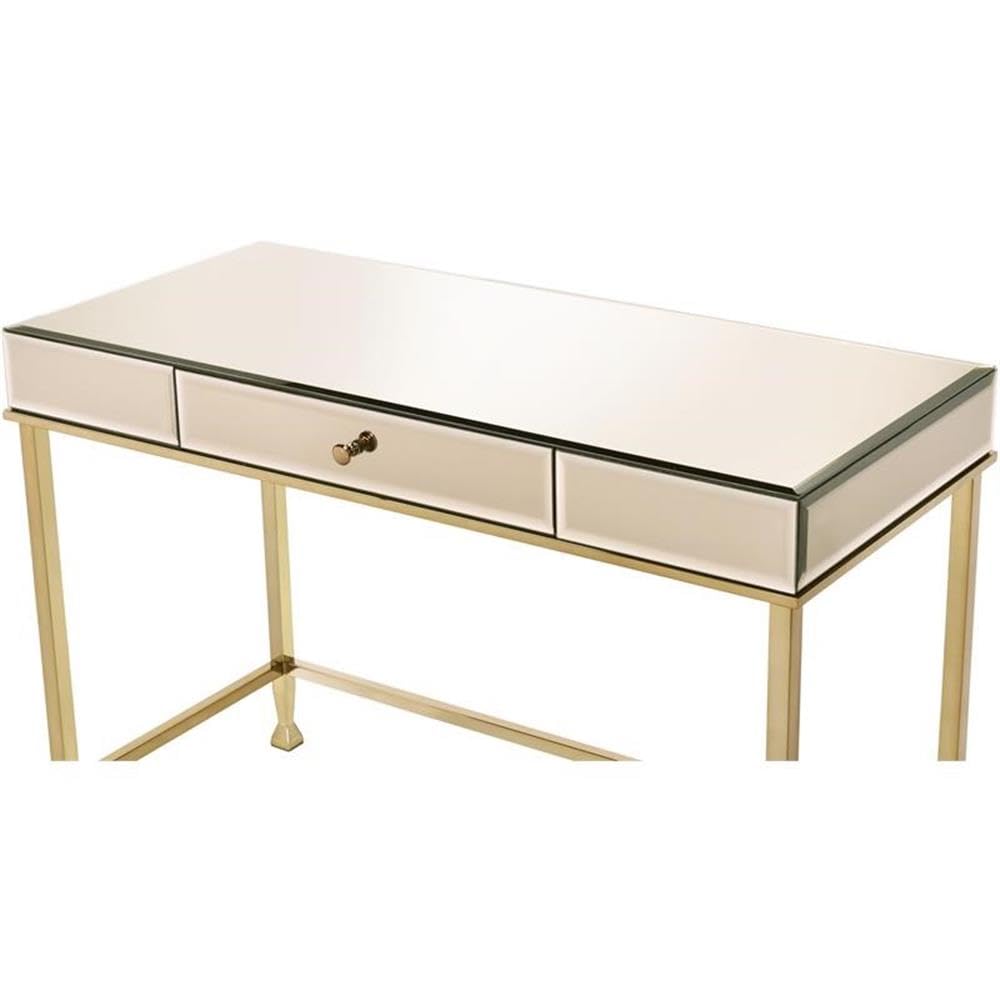 Acme Canine Rectangular Wood Top Writing Desk - Smoky Mirrored & Champagne Finish | Perfect for Home Office, Study, or Dorm Room Workspace