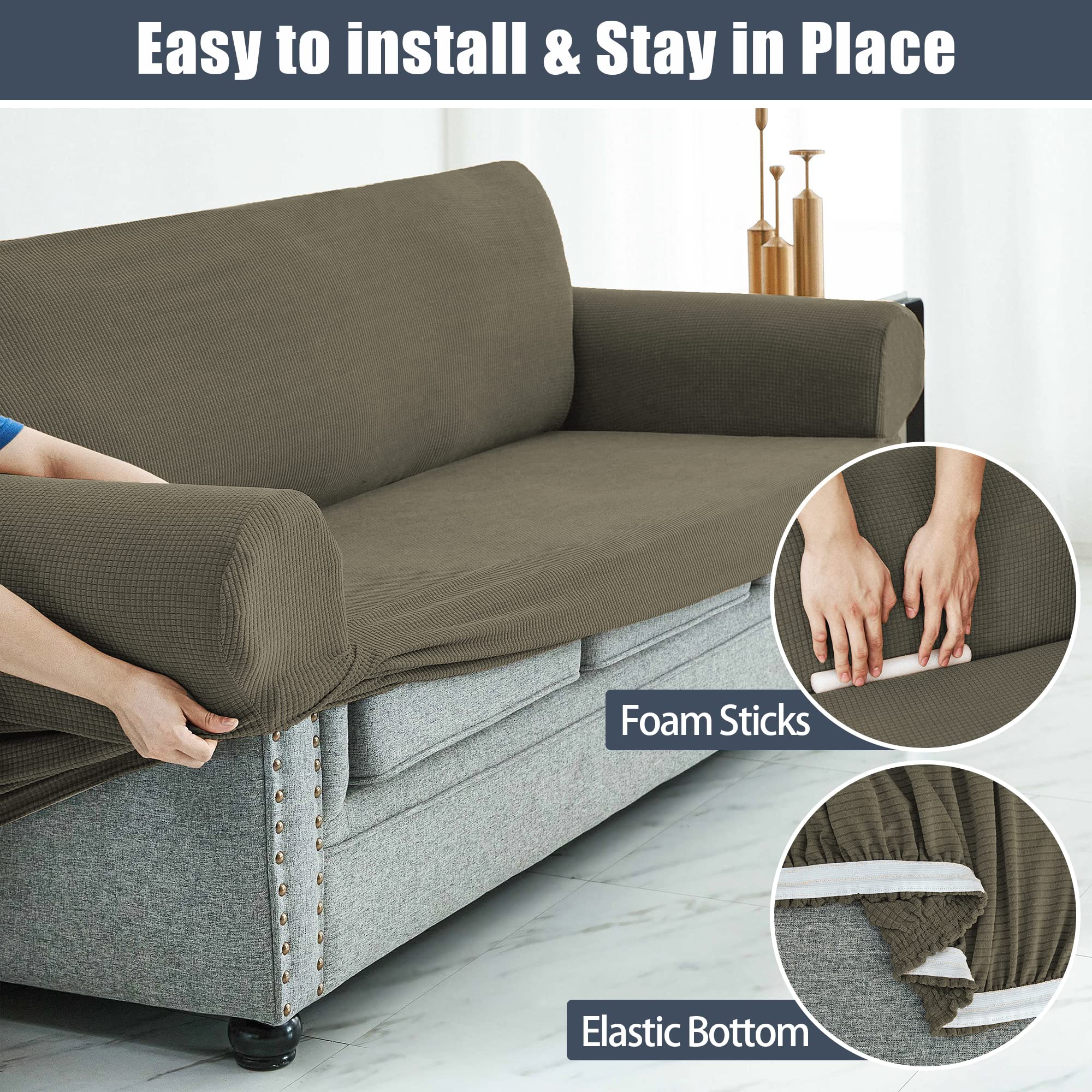 **Stretch Sofa Slipcover - Waterproof Couch Cover, Soft & Durable Furniture Protector with Elastic Bottom for Kids & Pets (Khaki, XL) - Perfect for Living Room, Family Room & Pet-Friendly Homes**