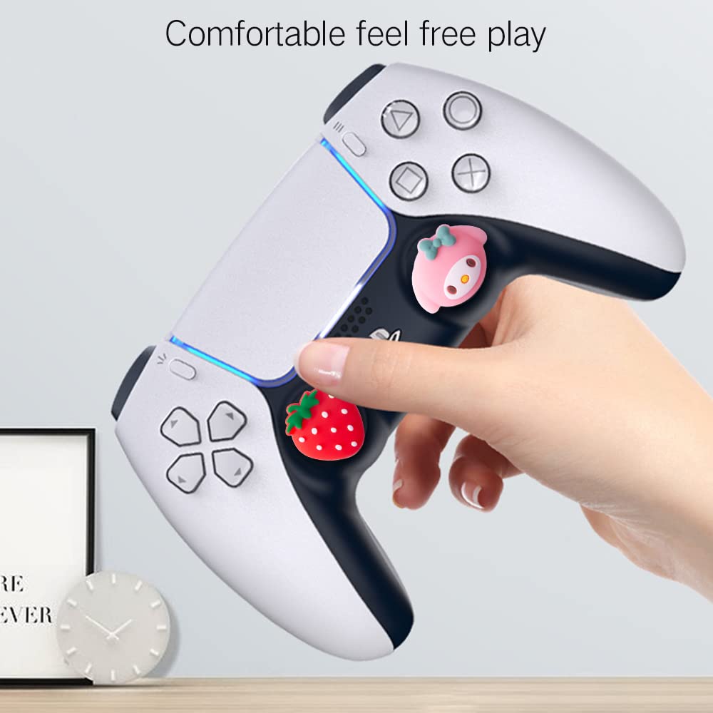PERFECTSIGHT Cute Thumb Grip Caps for PS5, PS4, Xbox Series X/S, Xbox One, Switch PRO Controller - 4PCS Soft Skin Rubber 3D Analog Thumbsticks Grips Joystick Cover (Strawberry Design) - Enhance Gaming Comfort & Grip for Long Play Sessions