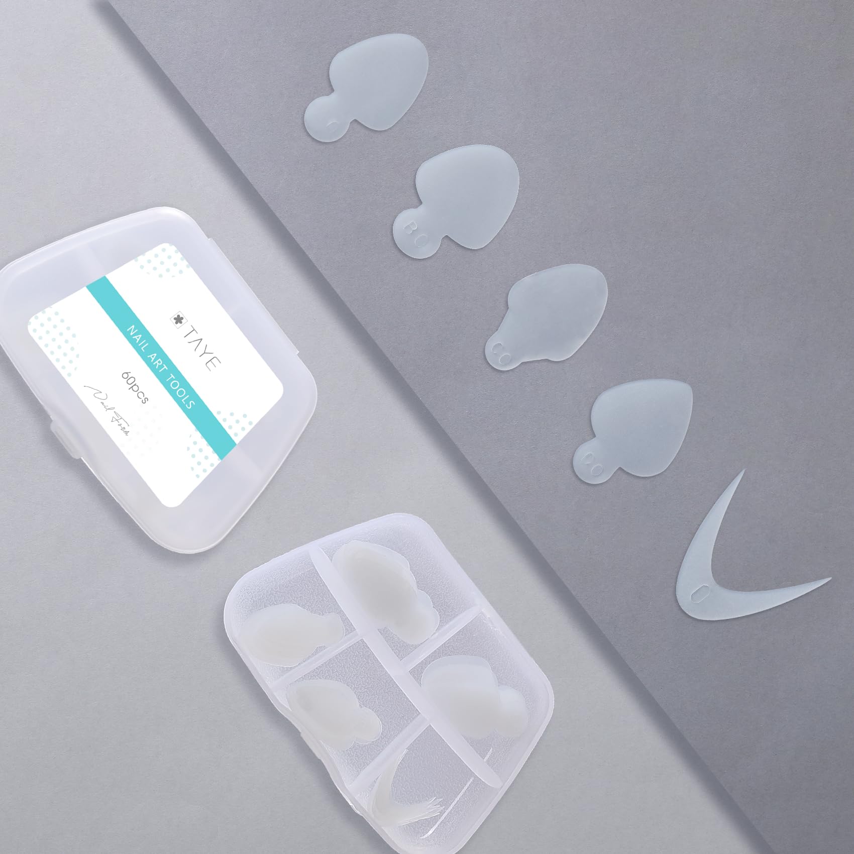 TAYE 60PCS Silicone Nail Art Tools Set - Double French Manicure Stickers & Nail Mold Pads for Professional Salon & DIY Nail Design - Perfect for French Tip Nail Art, Acrylic Nails, and Gel Polish Application