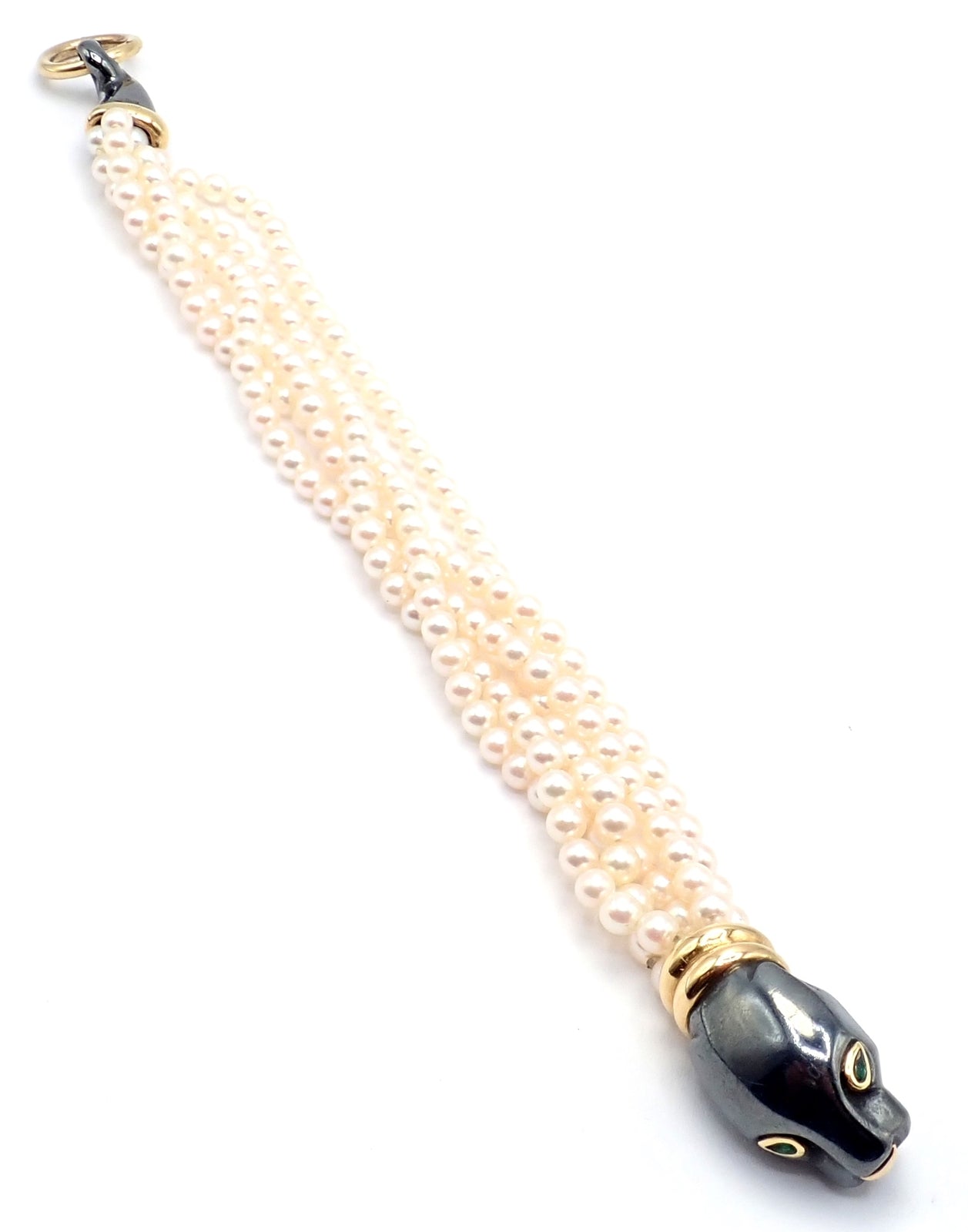 Cartier Panthere 18K Yellow Gold & Silverium Pearl Emerald Bracelet - Luxury Jewelry for Women, Elegant Gift for Special Occasions, Perfect for Weddings and Evening Events