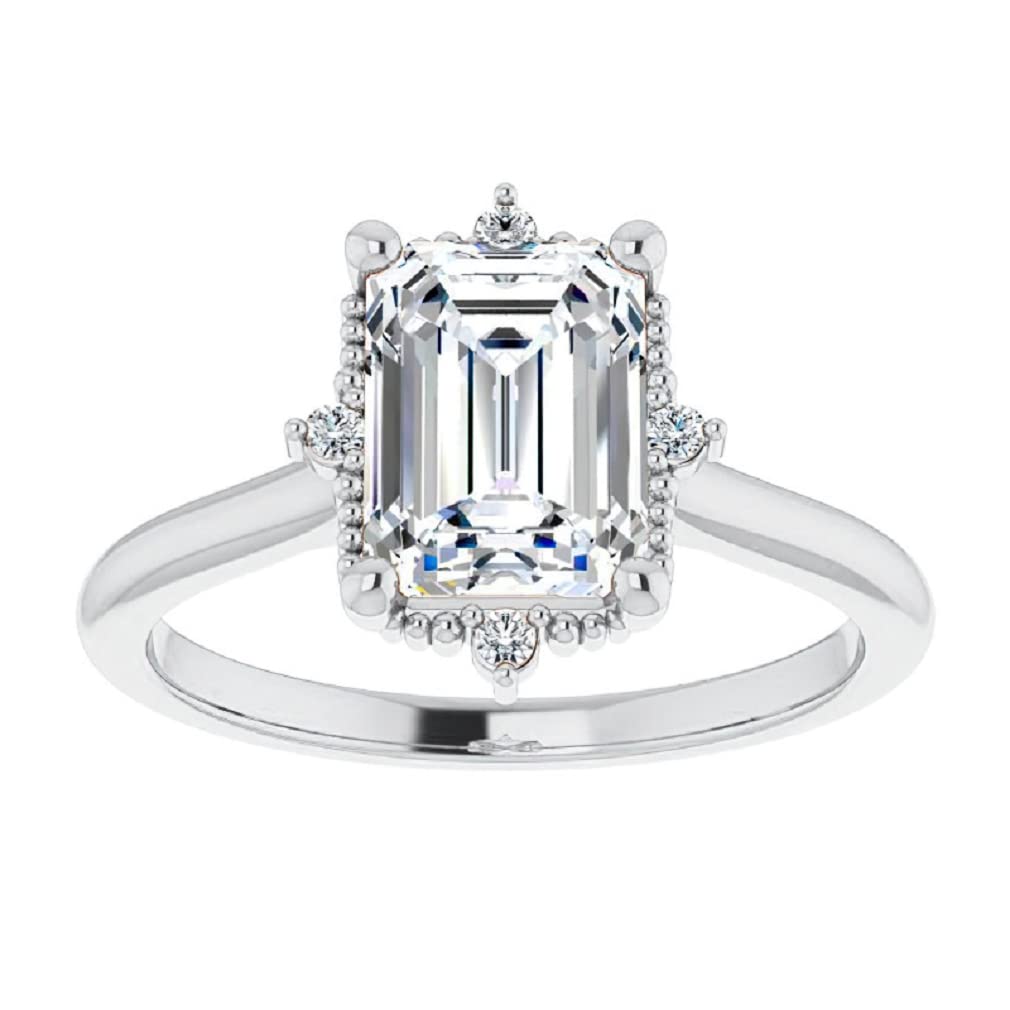 10K Solid White Gold Handmade Engagement Ring - 1.0 CT Emerald Cut Moissanite Diamond Solitaire Wedding Band for Women - Perfect for Proposals, Anniversaries & Bridal Jewelry Gifts