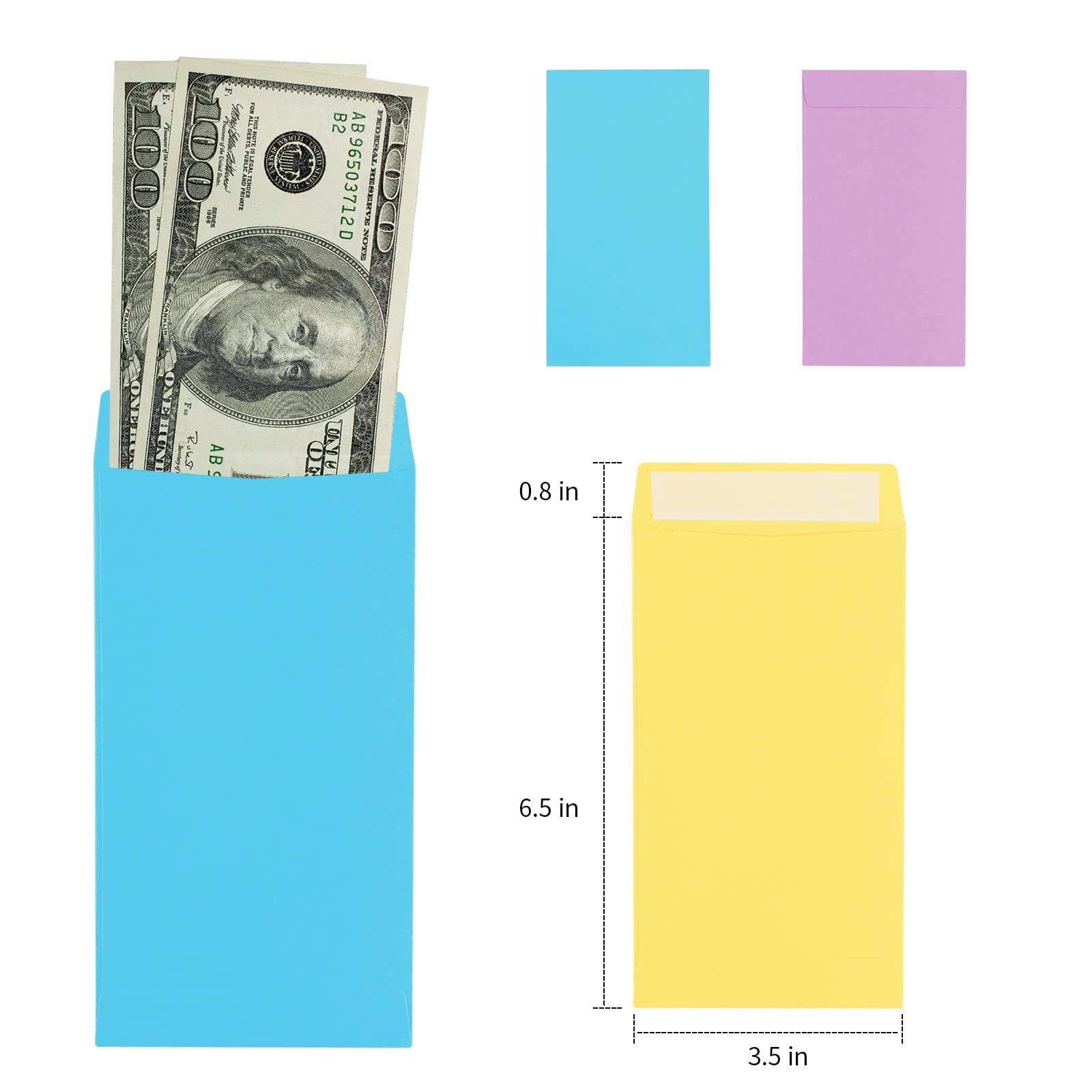 Granhoolm 50 Pack Large Cash Envelopes 3.5 x 6.5 inch - Budgeting & Savings Money Envelopes for Cash, 100 Envelope Challenge, Organize Finances (Multiple Colors) - Perfect for Home Budgeting, Wedding Cards, and Money Gifts