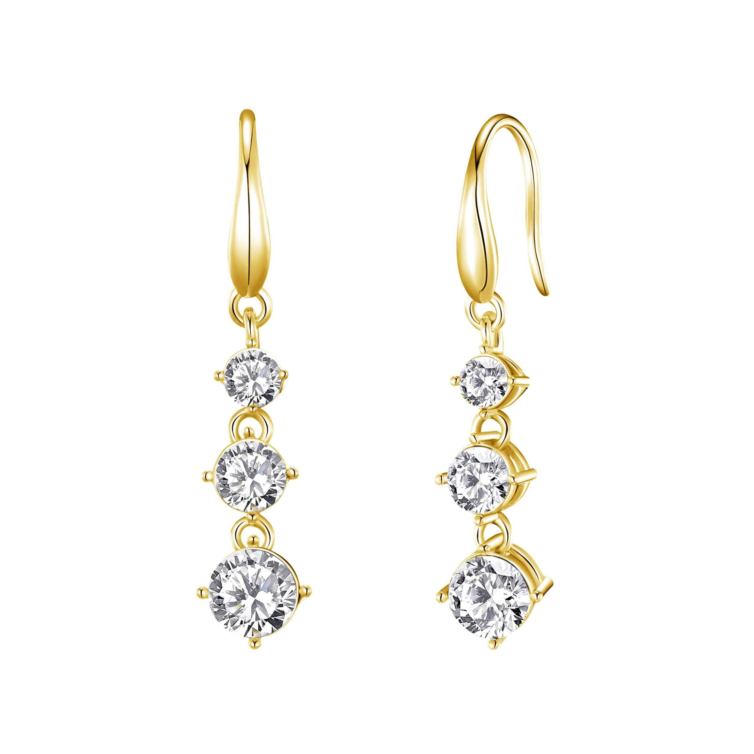 Gold Plated Drop Earrings with Zirconia Crystals for Women - Elegant Party Jewelry