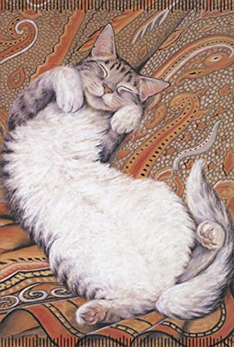 Pictura Cat on Orange Paisley Fabric Signature Gallery Birthday Card - Handmade Greeting Card for Cat Lovers, Perfect for Birthdays, Anniversaries & Special Occasions