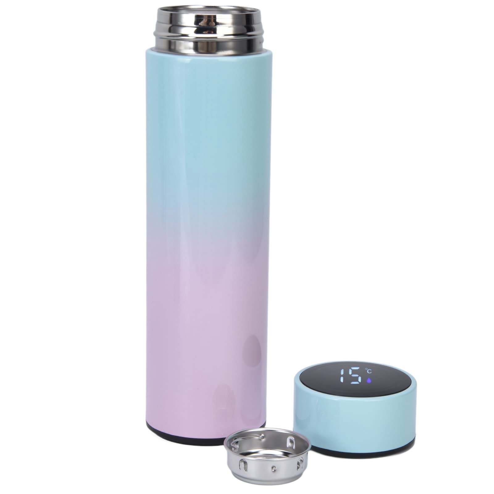 **Smart Stainless Steel Water Bottle 500ml - Double Walled, Detachable & Leak-Proof - Light Blue Gradient - Perfect for Hiking, Camping & Outdoor Adventures**