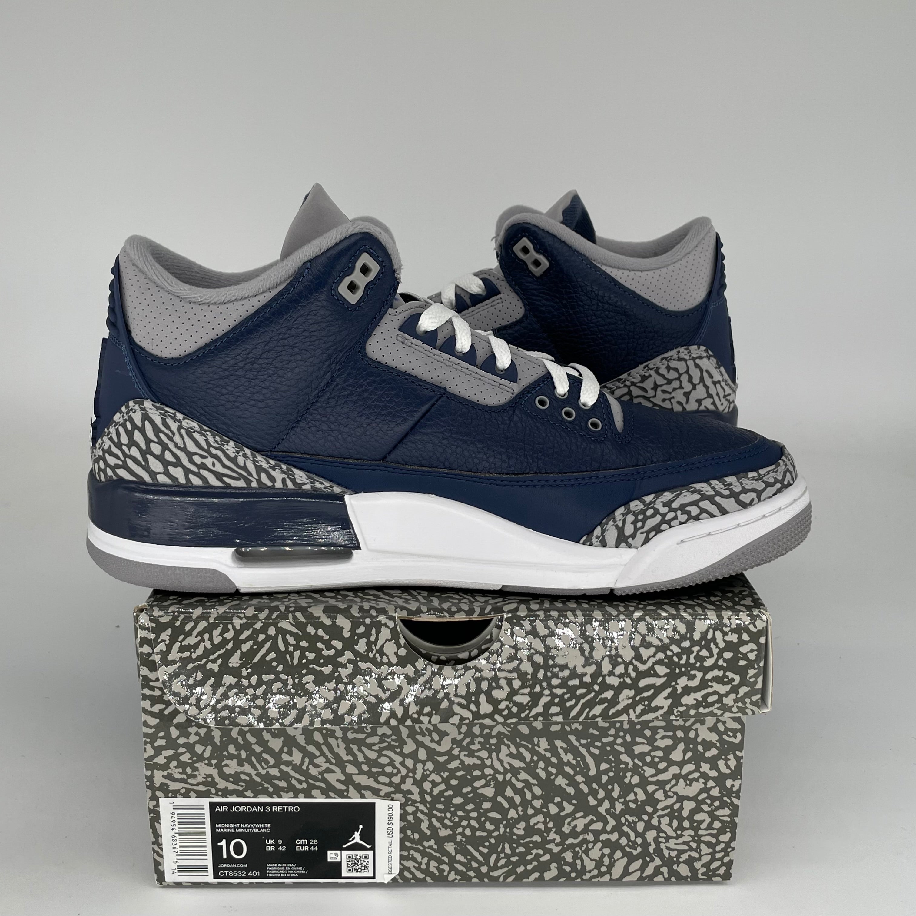 Original Air Jordan 3 Retro 'Georgetown' Men's Basketball Shoes Size 10 - CT8532-401 | Classic Sneakers for Streetwear, Basketball & Casual Wear