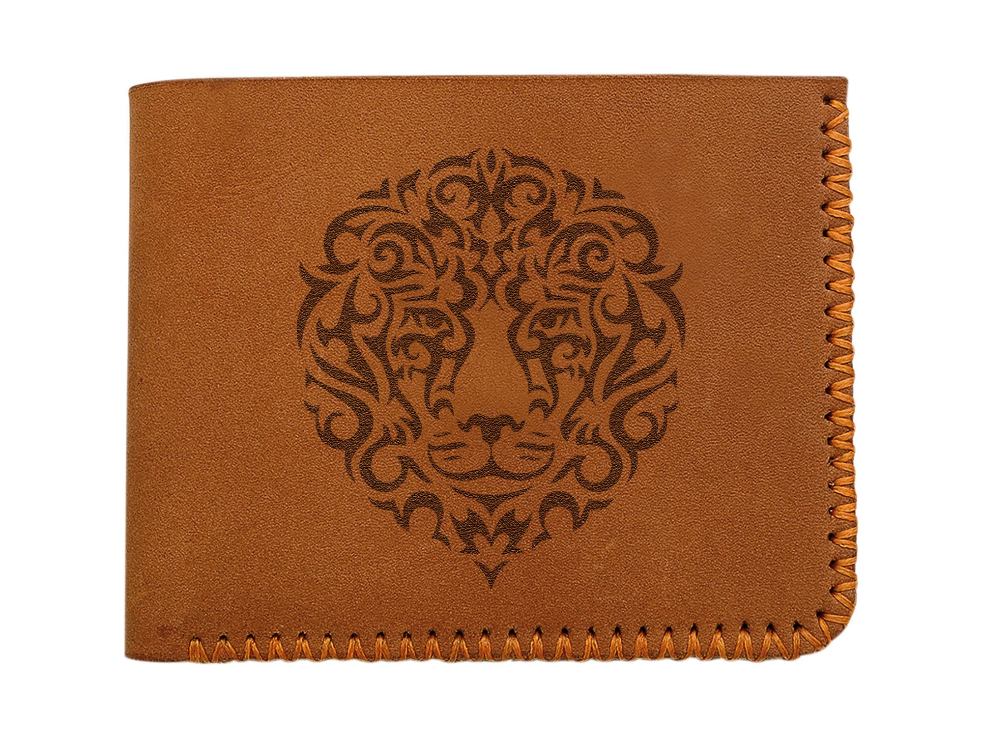 Handmade Genuine Leather Wallet for Men - Tribal Lion Design Pull-Up Style | Perfect Gift for Father's Day, Birthday & Travel Accessories