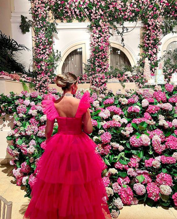 Elegant A-Line Hot Pink Layered Prom Dress with Tulle Skirt - Senior Prom Gown 2114 for Homecoming, Formal Dances & Special Occasions