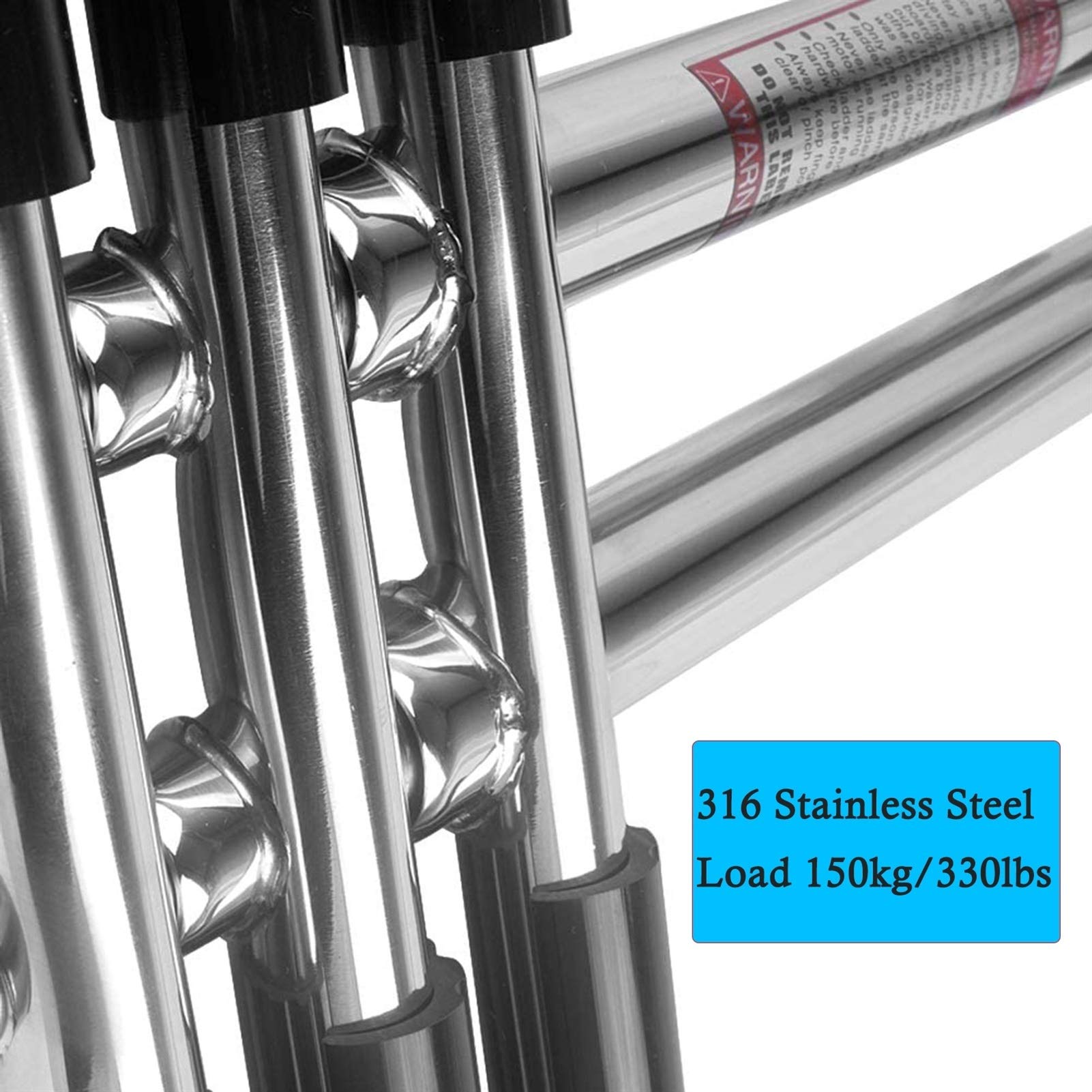 3-Step Folding Boat Ladder - Marine Boarding Ladder with Anti-Slip Treads (150kg Capacity) for Pontoon & Dock