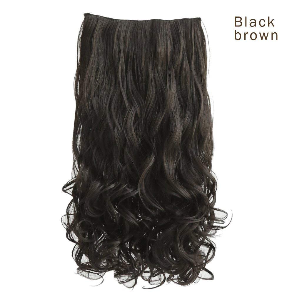 Ekan Curly and Wavy Hair Extensions - High Heat Resistant Synthetic Fiber Clip-in Hair Extensions for Volume (5 Clips, Black) - Perfect for Parties, Weddings & Everyday Styling
