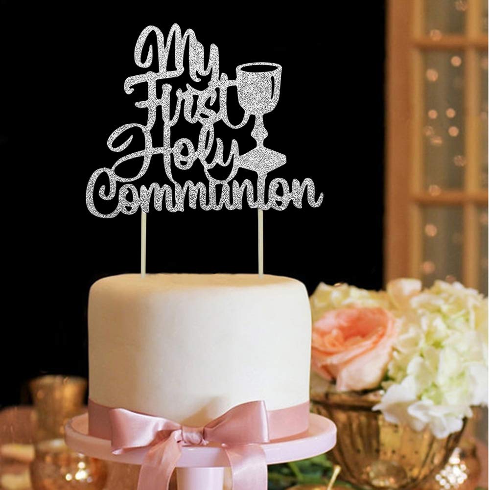 My First Holy Communion Cake Topper - Silver Glitter Christening Decor for Kids Birthday, Baby Shower, Wedding & Baptism Parties | Perfect for Religious Celebrations & Special Occasions