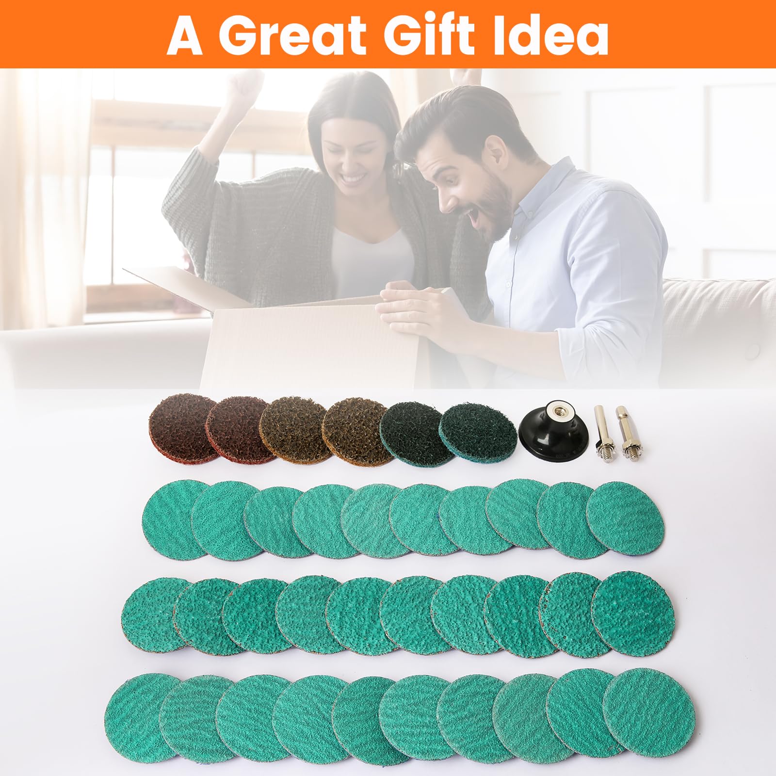 2 Inch Green Zirconia Roll Lock Quick Change Sanding Discs Set with 1/4