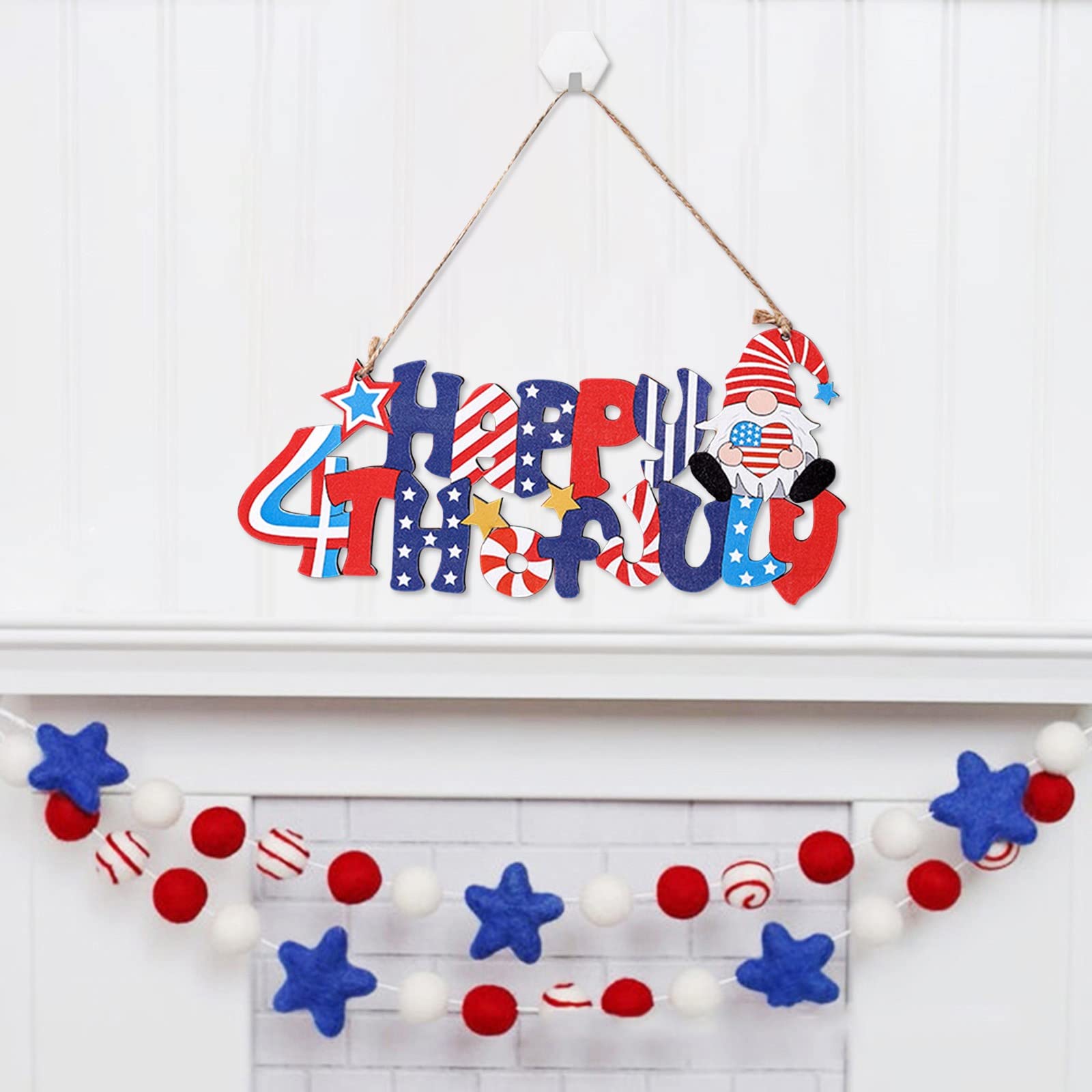 Vintage Paper Garland Christmas Hanging Decorations - Wooden Pendant Wall Decor for Independence Day, Home, and Holiday Crafts - Multicolor Floral Ornament for Christmas Tree, Party, and Seasonal Home Decorating