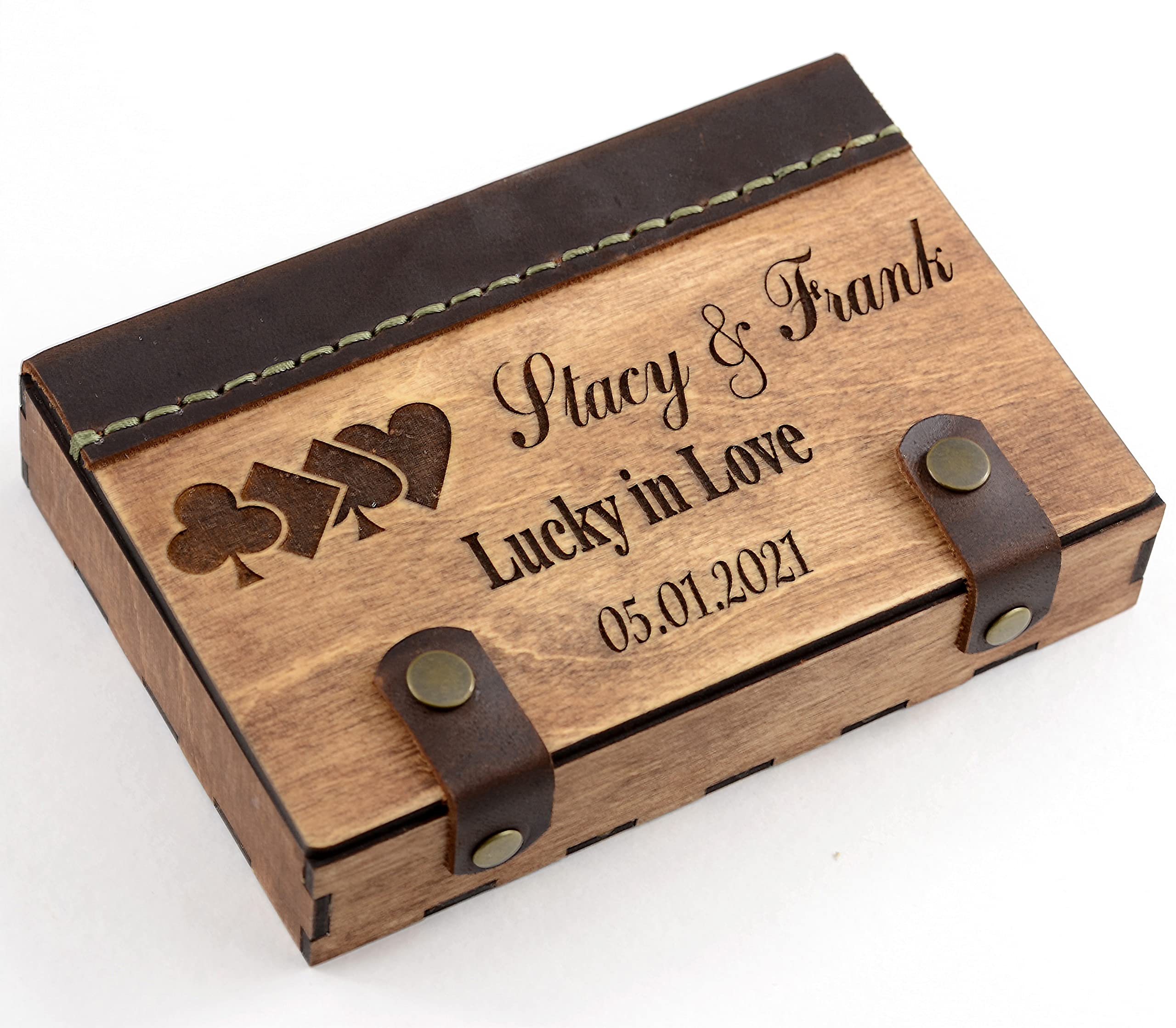 Personalized Wooden Playing Card Storage Box - Handmade 2 Deck Holder for Bridge & Poker Players - Unique Anniversary Gift for Couples - Perfect for Game Nights, Travel & Collectible Card Storage