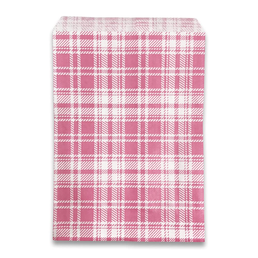 Plaid Pink Paper Gift Bags - 50 Pack (5