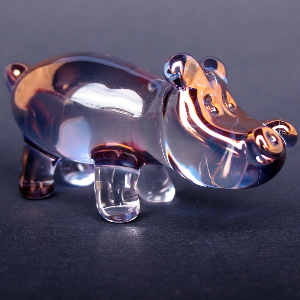 Hand Blown Glass Hippo Figurine - Unique Handmade Hippopotamus Sculpture for Home Decor, Gift & Collection | Perfect for Shelf Display, Office Desk & Nursery Room Decor