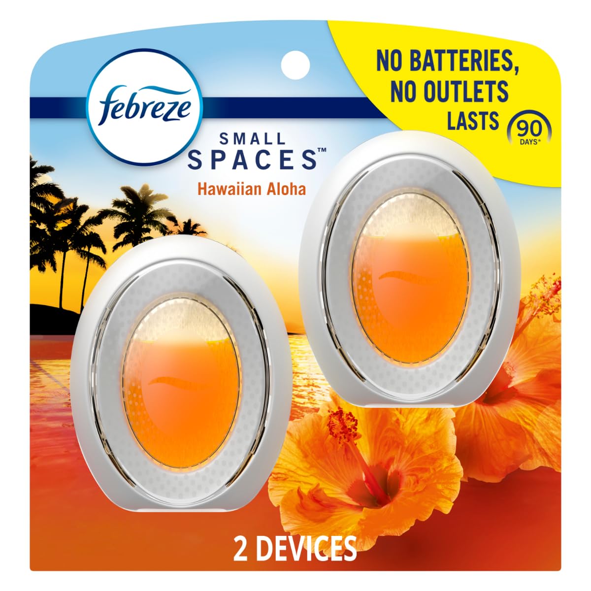 Febreze Small Spaces Air Freshener - Odor Eliminator for Home, Bathroom & Kitchen | Plug-In Alternative | Hawaiian Aloha Scent (2-Pack) - Perfect for Closets, Offices & Small Rooms