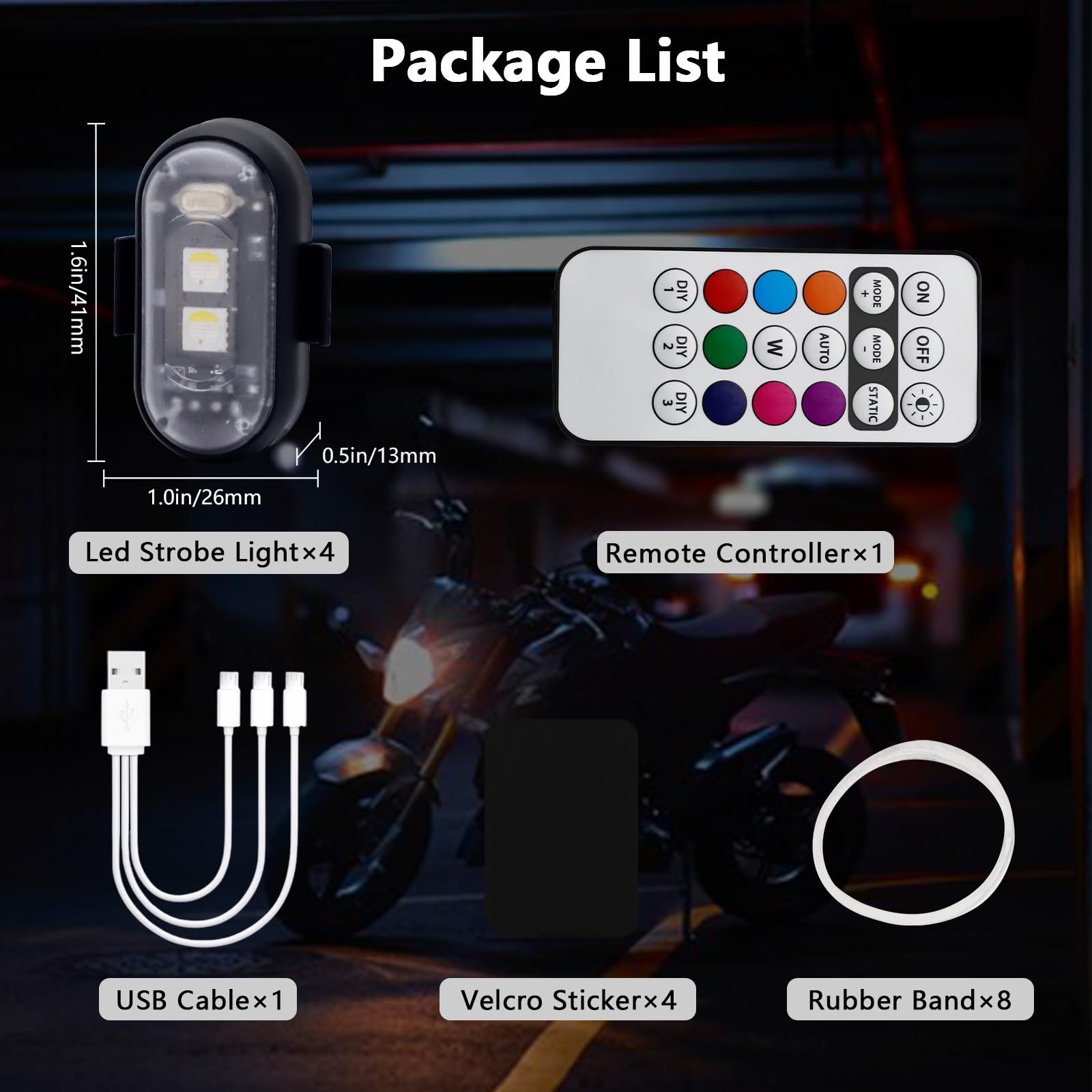 LECART 4 Pack Magnetic LED Strobe Lights with Remote Control - 8 Color Wireless Anti-Collision Warning Lights, Rechargeable Emergency Flashing Lights for Cars, Motorcycles, Bikes, Drones & Scooters - Perfect for Night Riding, Roadside Emergencies and Vehicle Safety